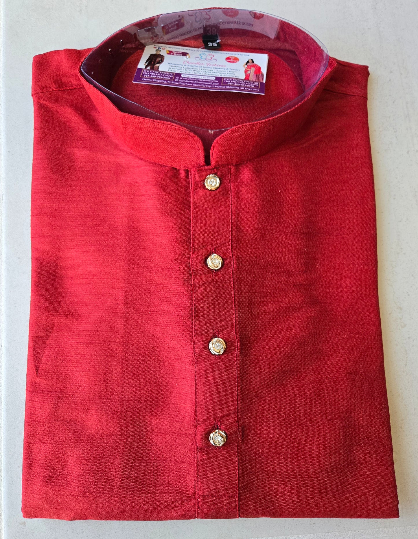 Appealing Red Color Wedding Silk Kurta With Cotton Pajama Set