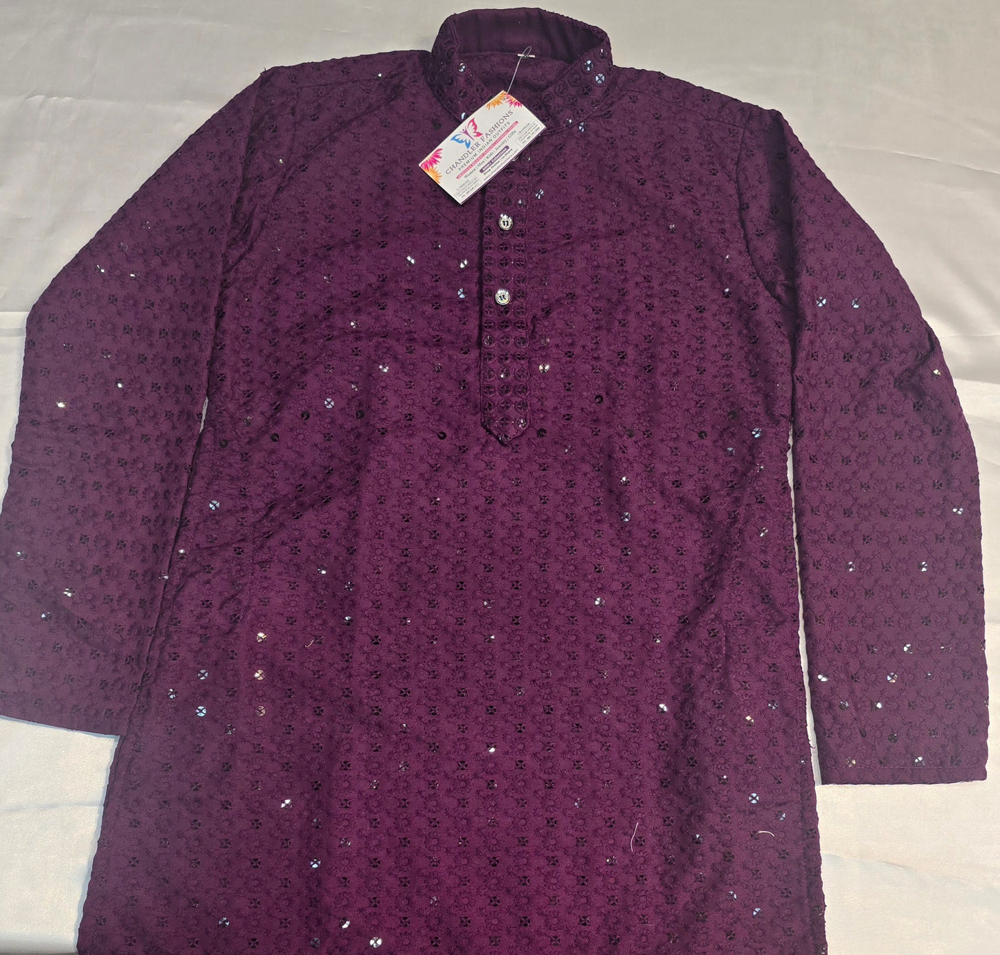 Attractive Violet Color Kid's Straight Rayon Kurta With Embroidery Work With Pajama Pant