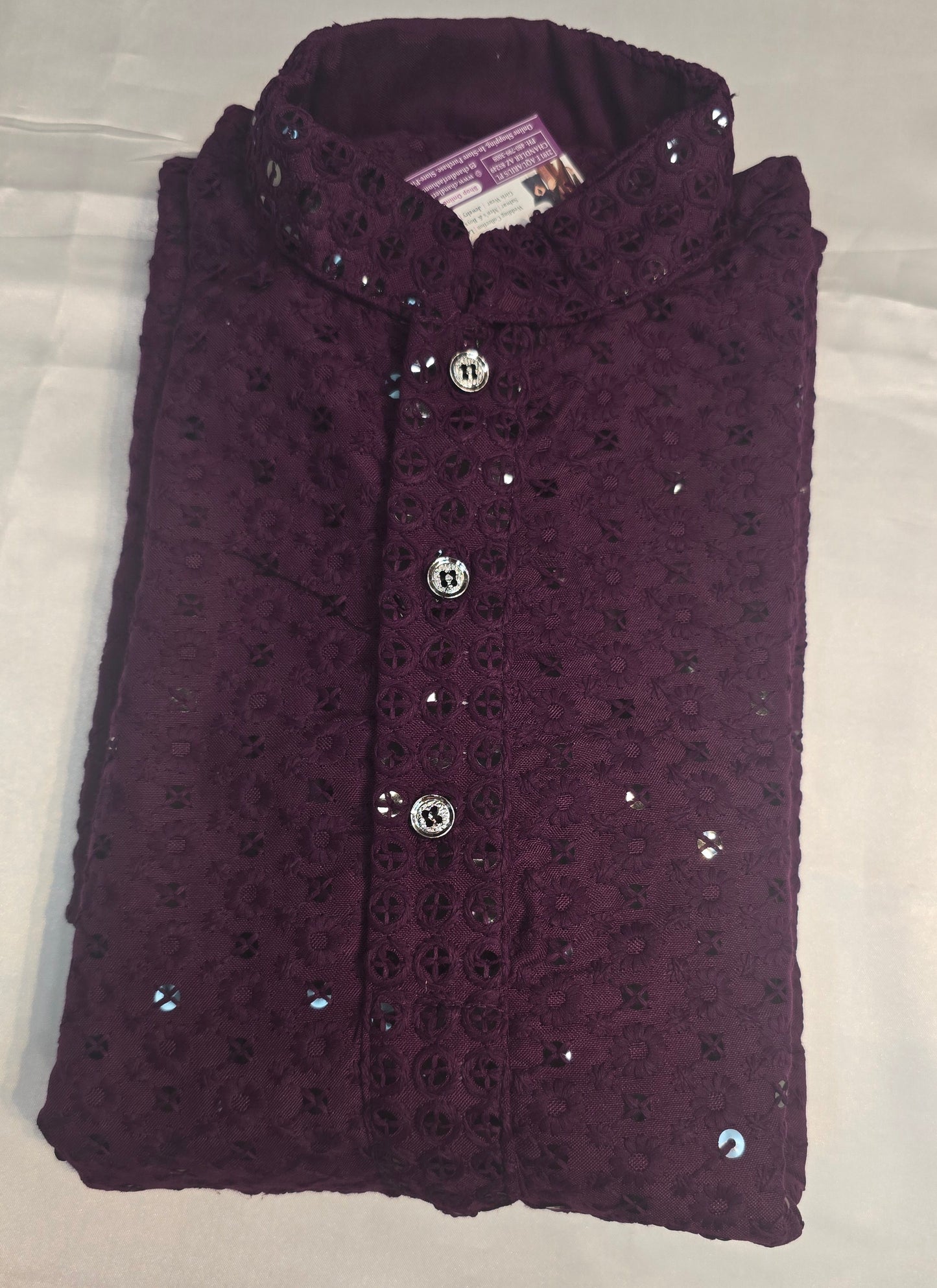Attractive Violet Color Kid's Straight Rayon Kurta With Embroidery Work With Pajama Pant