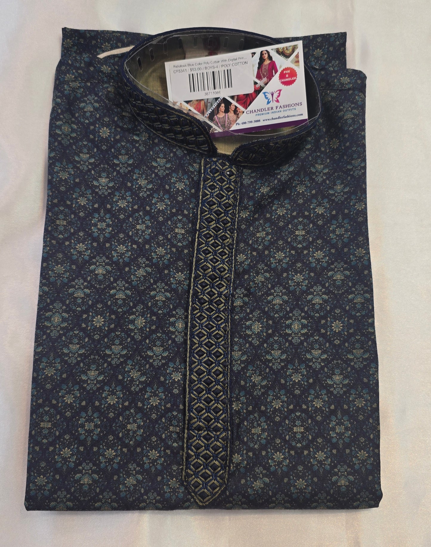 Fabulous Blue Color Poly Cotton With Digital Print Kurta Pajama Set For Kids