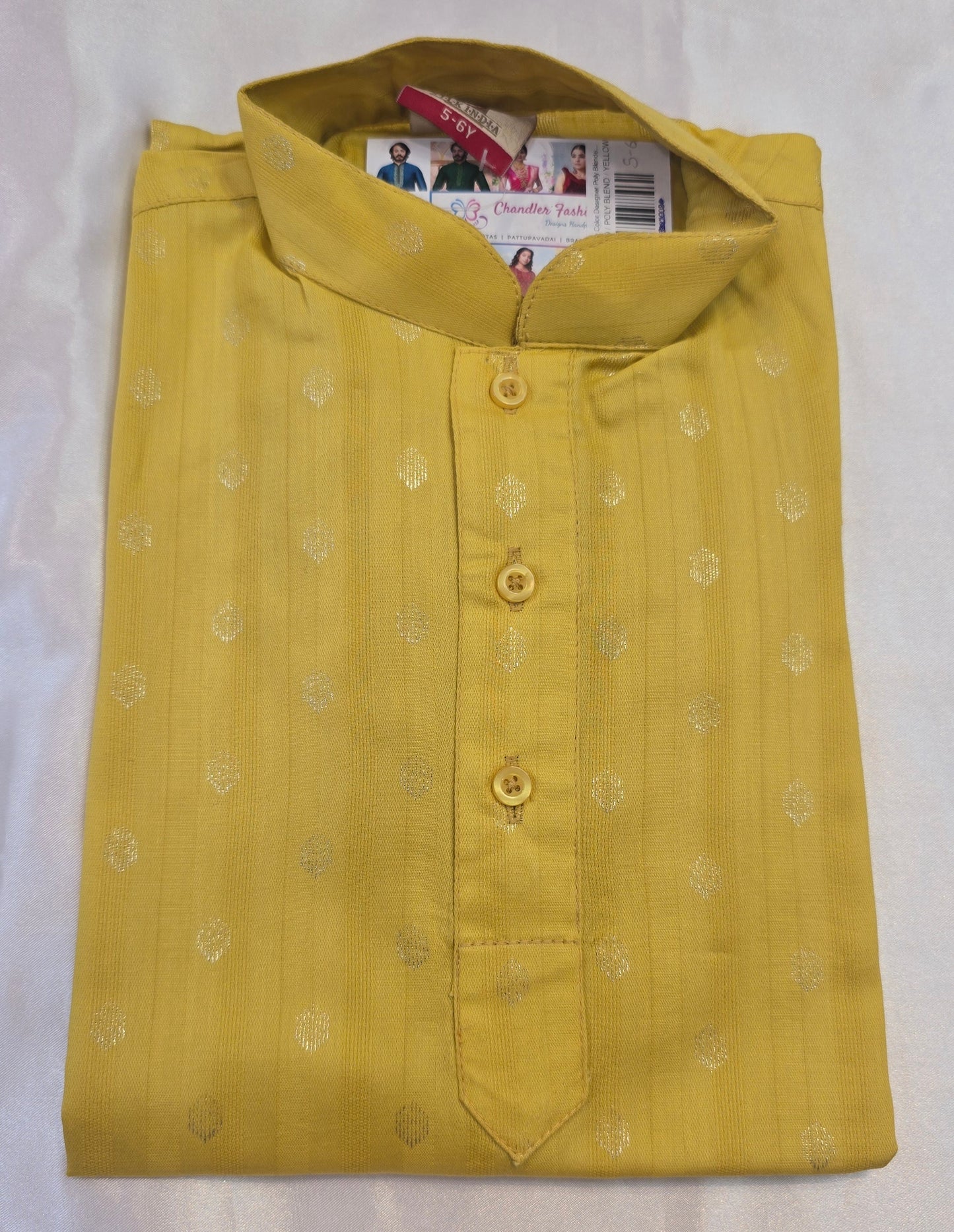 Gorgeous Yellow Color Designer Poly Blended Kurta Pajama Set For Kids