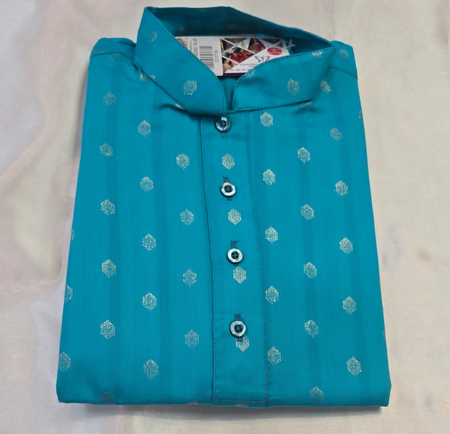 Dazzling Sky Blue Color Designer Poly Blended Kurta Pajama Set For Kids