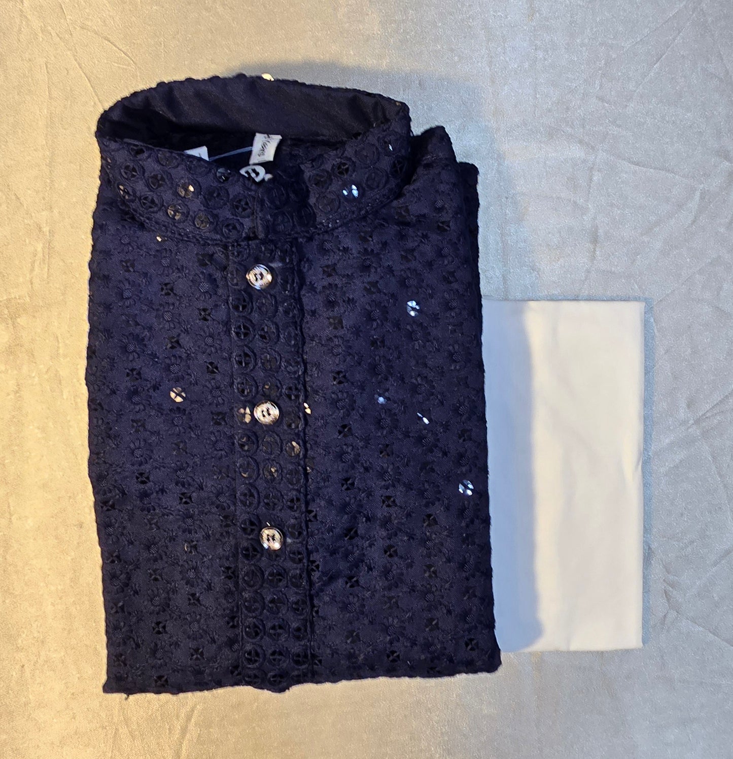 Appealing Blue Color Sequins Embroidery Work Kid's Kurta With Pajama Pant