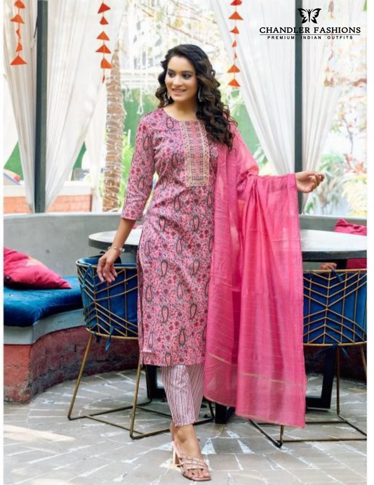 Alluring Pink Color  Rayon Fancy Embroidery Work Salwar Suits With Dupatta For Women