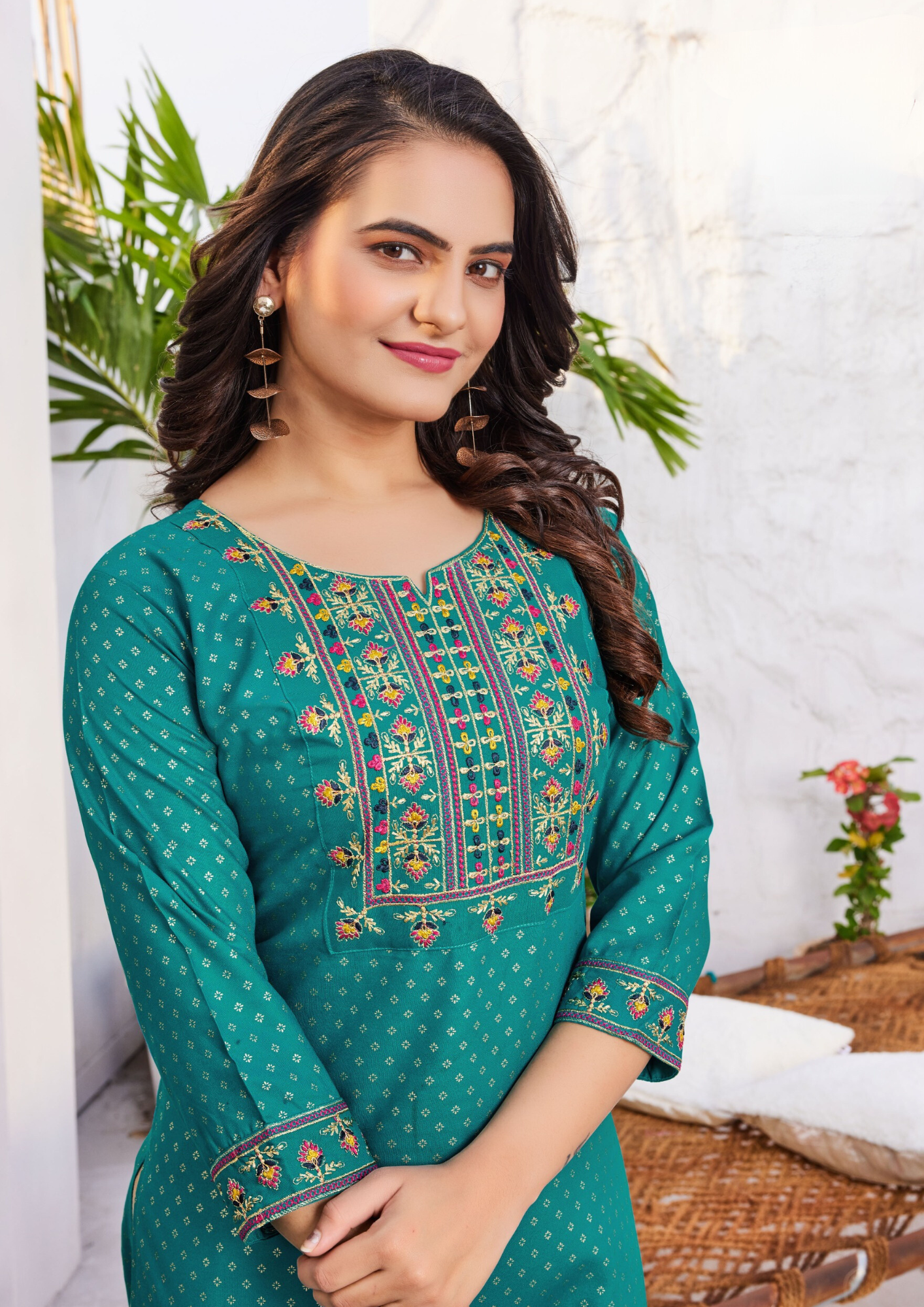 Attractive Teal Blue Color Rayon Kurti Near Me