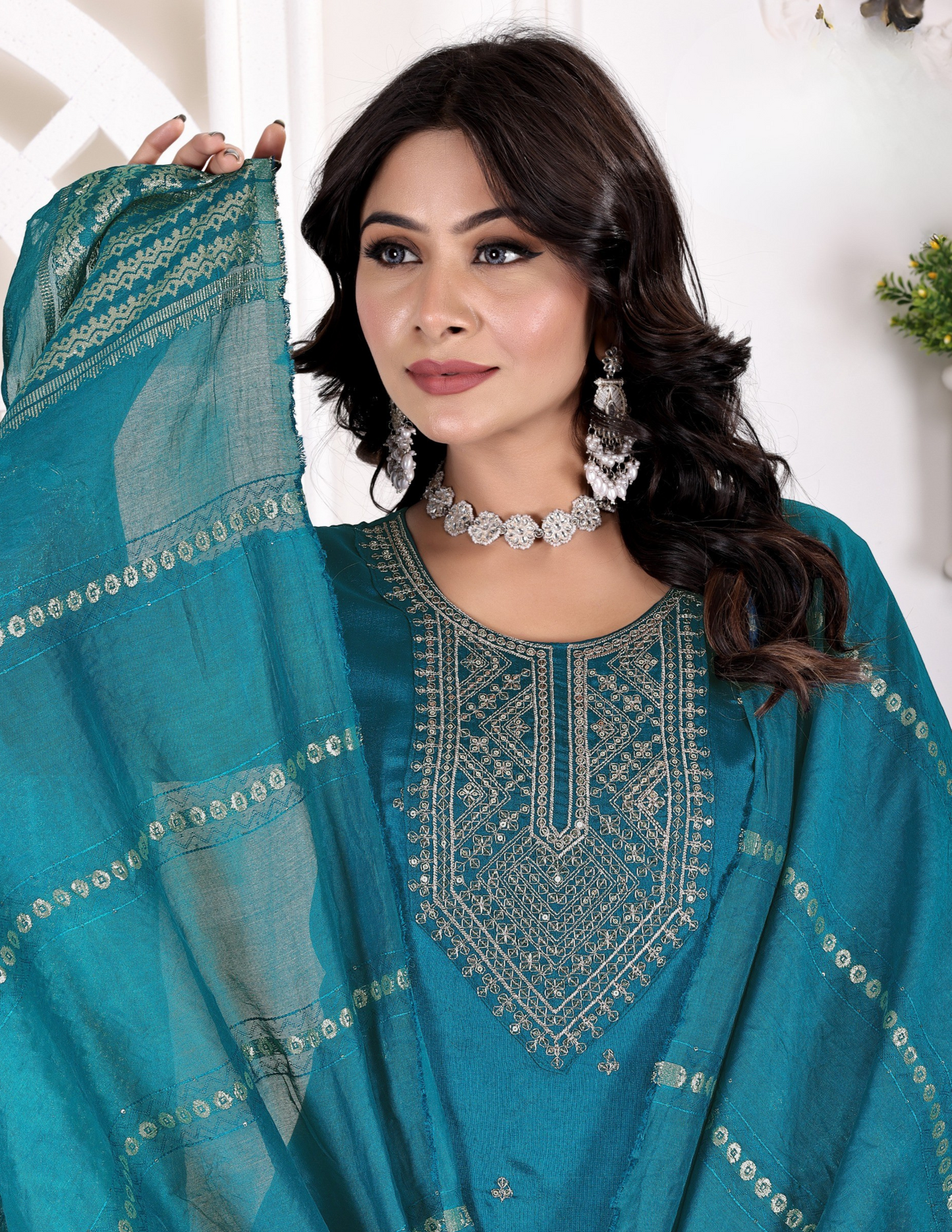Beauteous Sky Blue Color Zari Embroidery and Sequins Work Salwar Suits With Dupatta Near Me