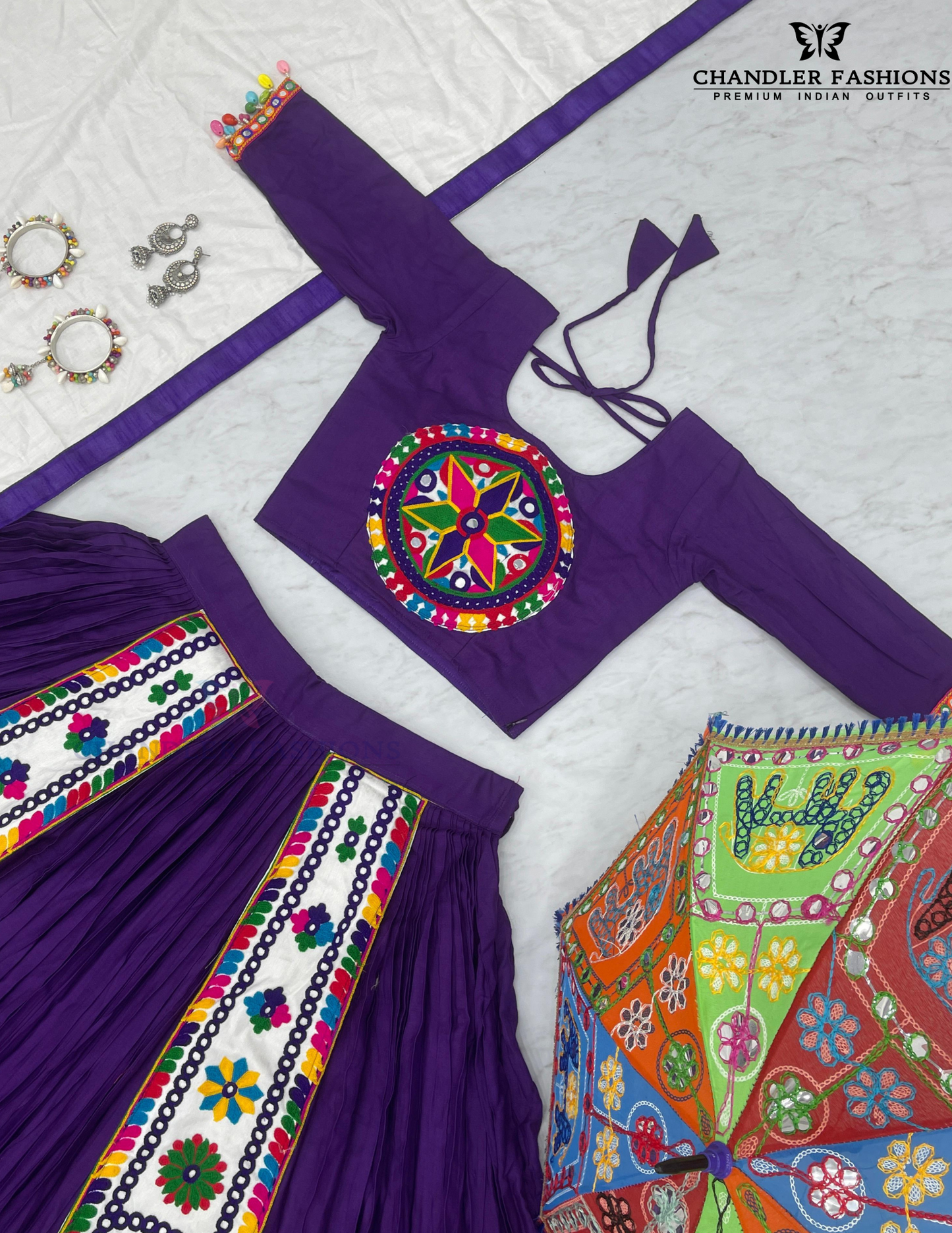 Violet Cotton Embroidery And Sequins Work Chaniya Lehenga In Tempe