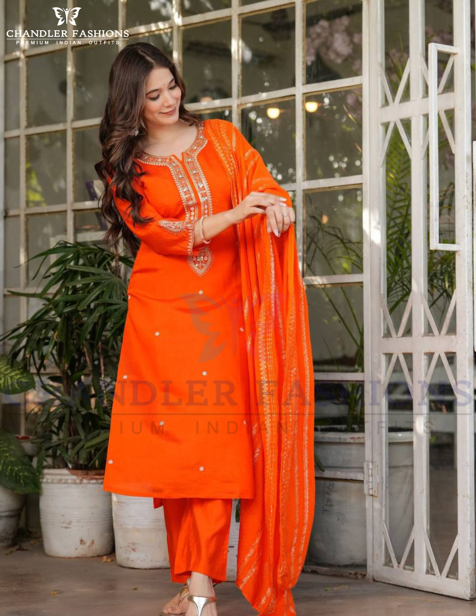 Wonderful Orange Color Viscose Chanderi Salwar Suits With Dupatta Set In USA
