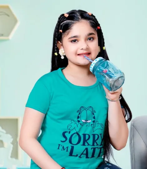 Kids Teal Blue And Dark Blue Printed Cotton Night Wear In USA