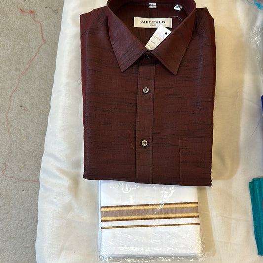 Attractive Chocolate Brown Shirt With Cotton Dhoti 