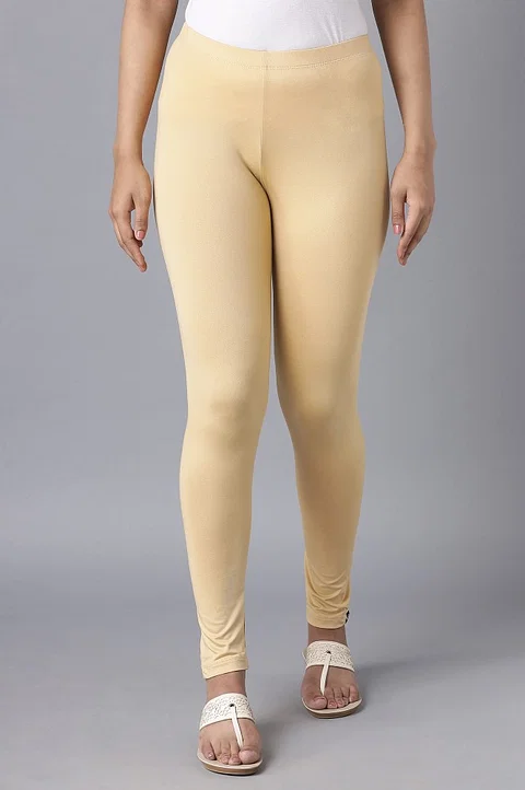 Gold Beige Knit Churidar Leggings For Women – Chandler Fashions