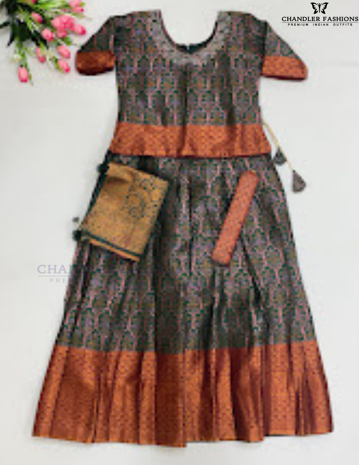 Alluring Dark Green Colored Silk Choli Sets With Stone Work For Girls