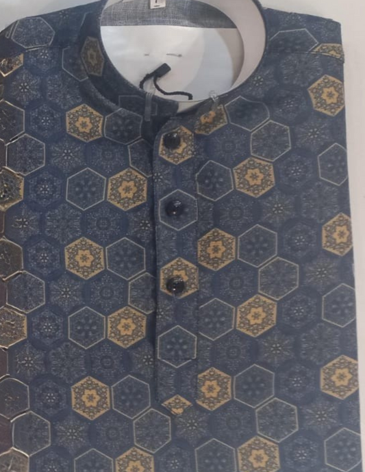 Attractive Blue Color Cotton With Printed Work Kurta Suits For Boys