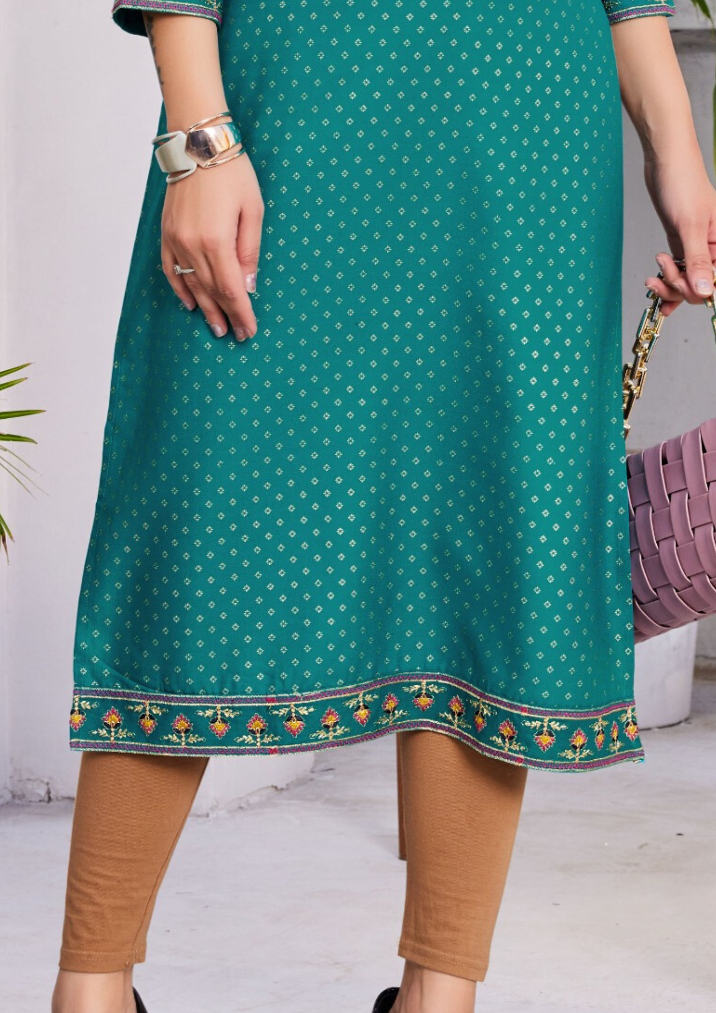 Attractive Teal Blue Color Kurti With Zari & Thread Embroidery Work In USA