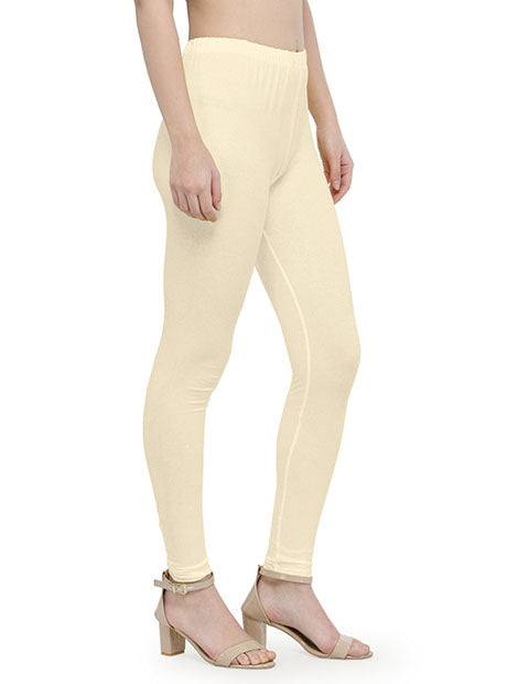 Beautiful Off White Colored Solid Cotton Leggings For Women Near Me