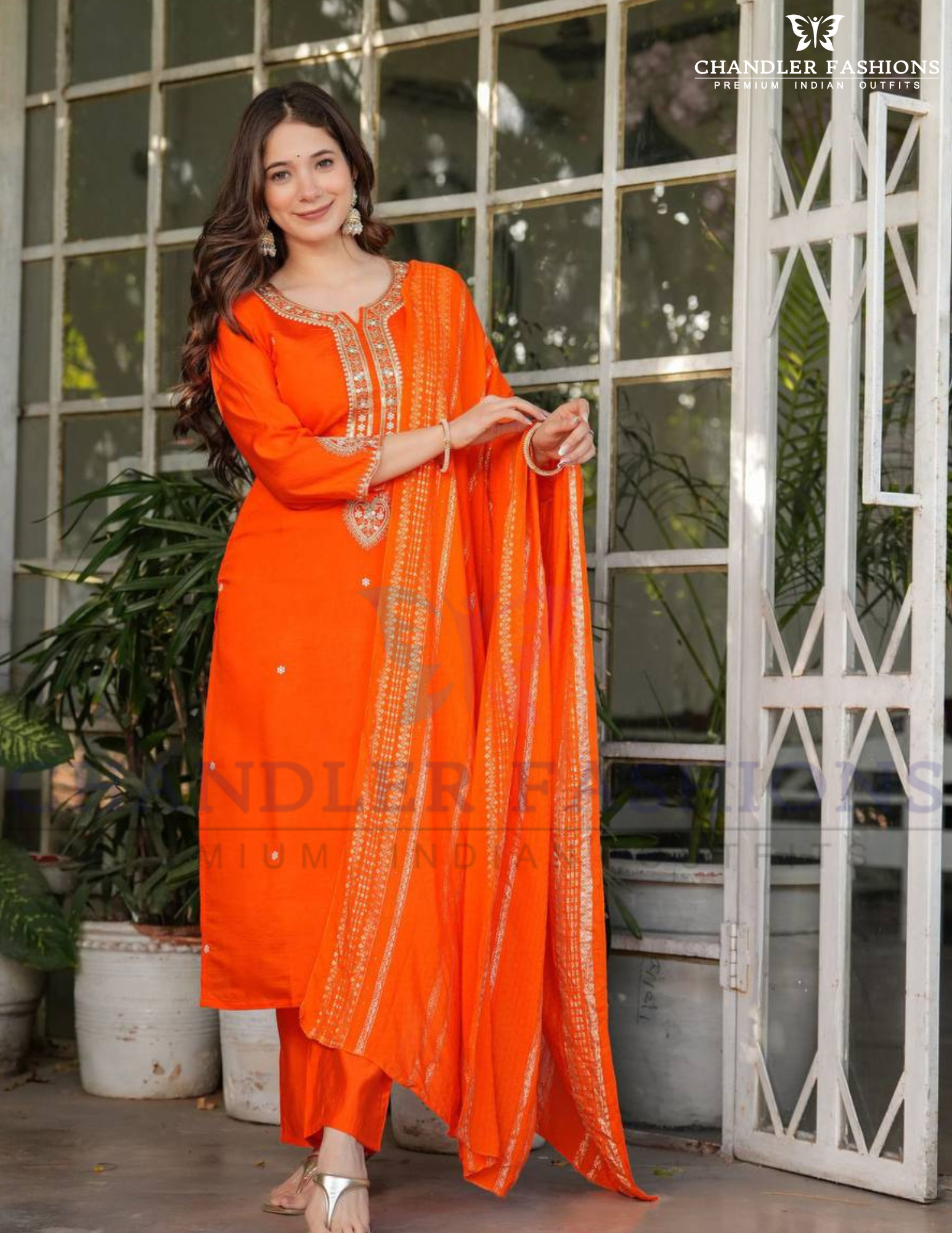 Wonderful Orange Color Viscose Chanderi Salwar Suits With Dupatta Set