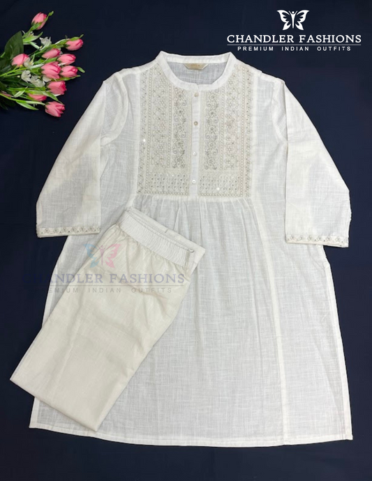 Off White Color Cotton Kurti And Palozzo Suits