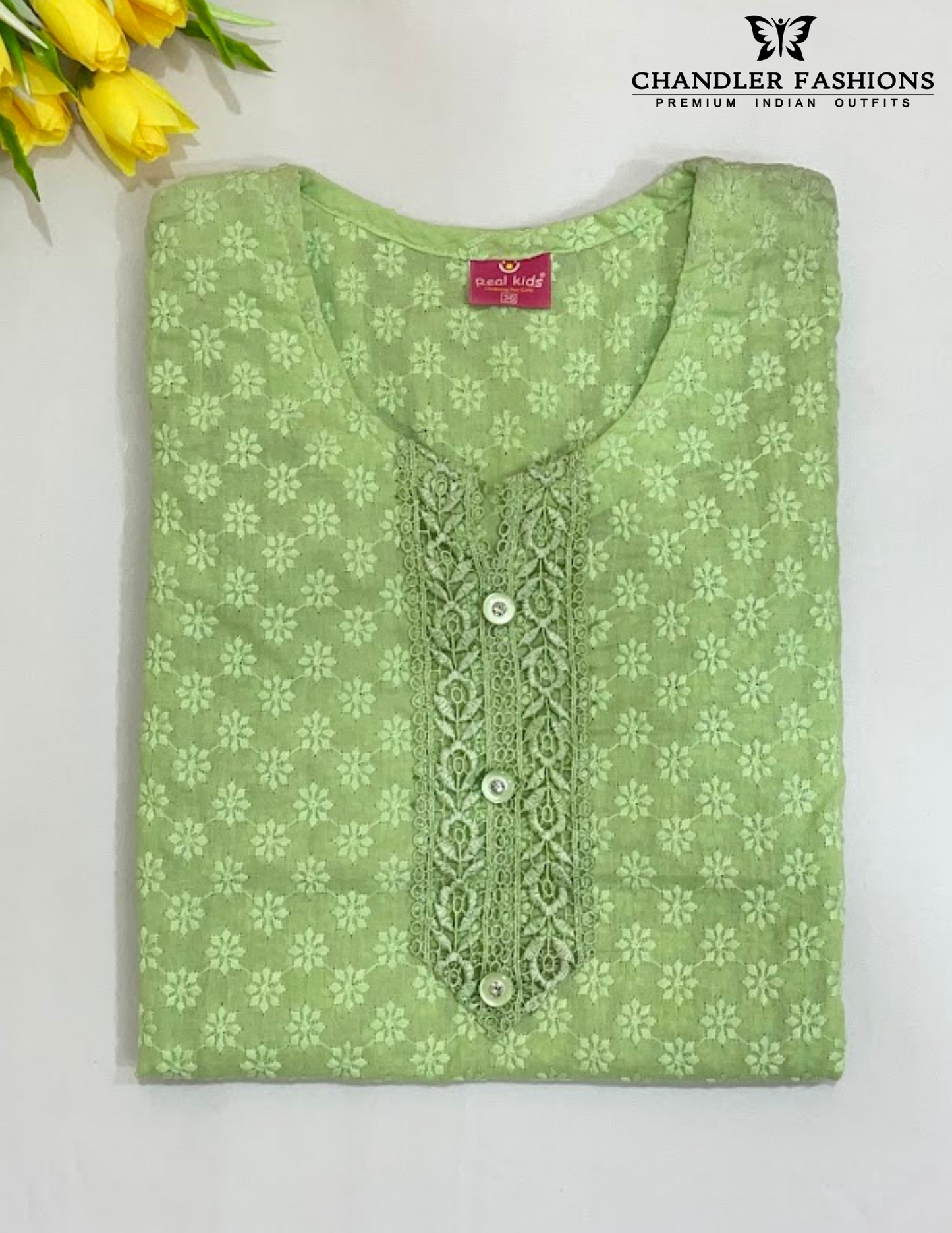 Beautiful Light Green Color Cotton With Embroidery Work Kurti For Girls Near Me