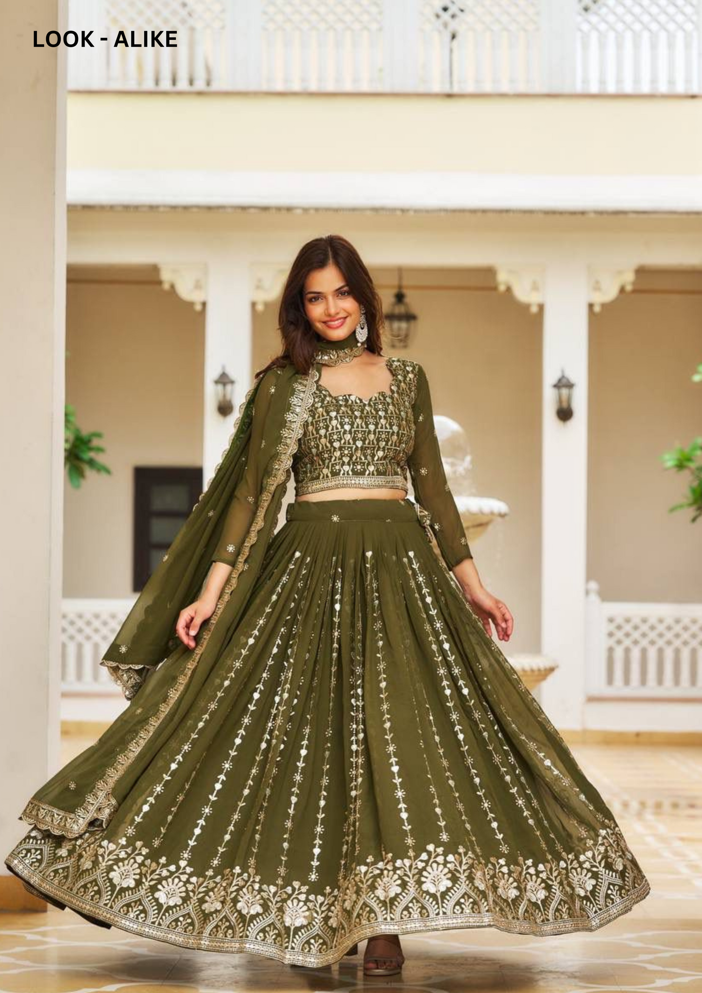 Olive Green Color Georgette Embroidery Sequins Work Lehenga Choli Near Me