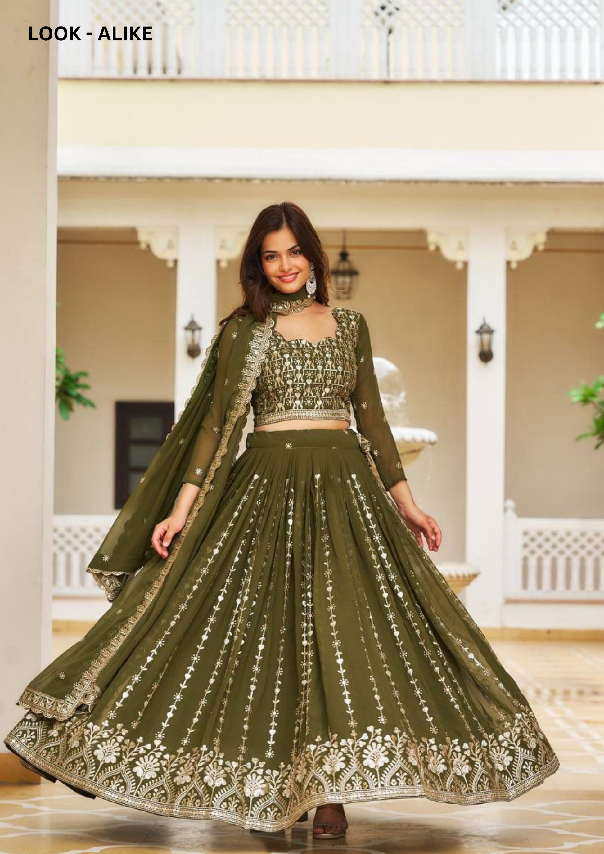 Olive Green Color Georgette Embroidery Sequins Work Lehenga Choli Near Me