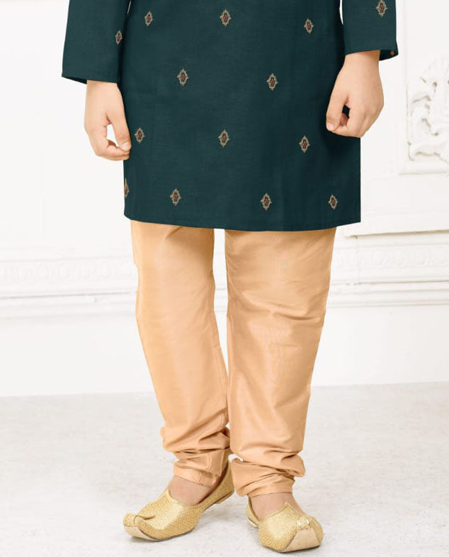 Green Colored Poly Cotton Kurta And Pajama With Embroidery Work In Suncity