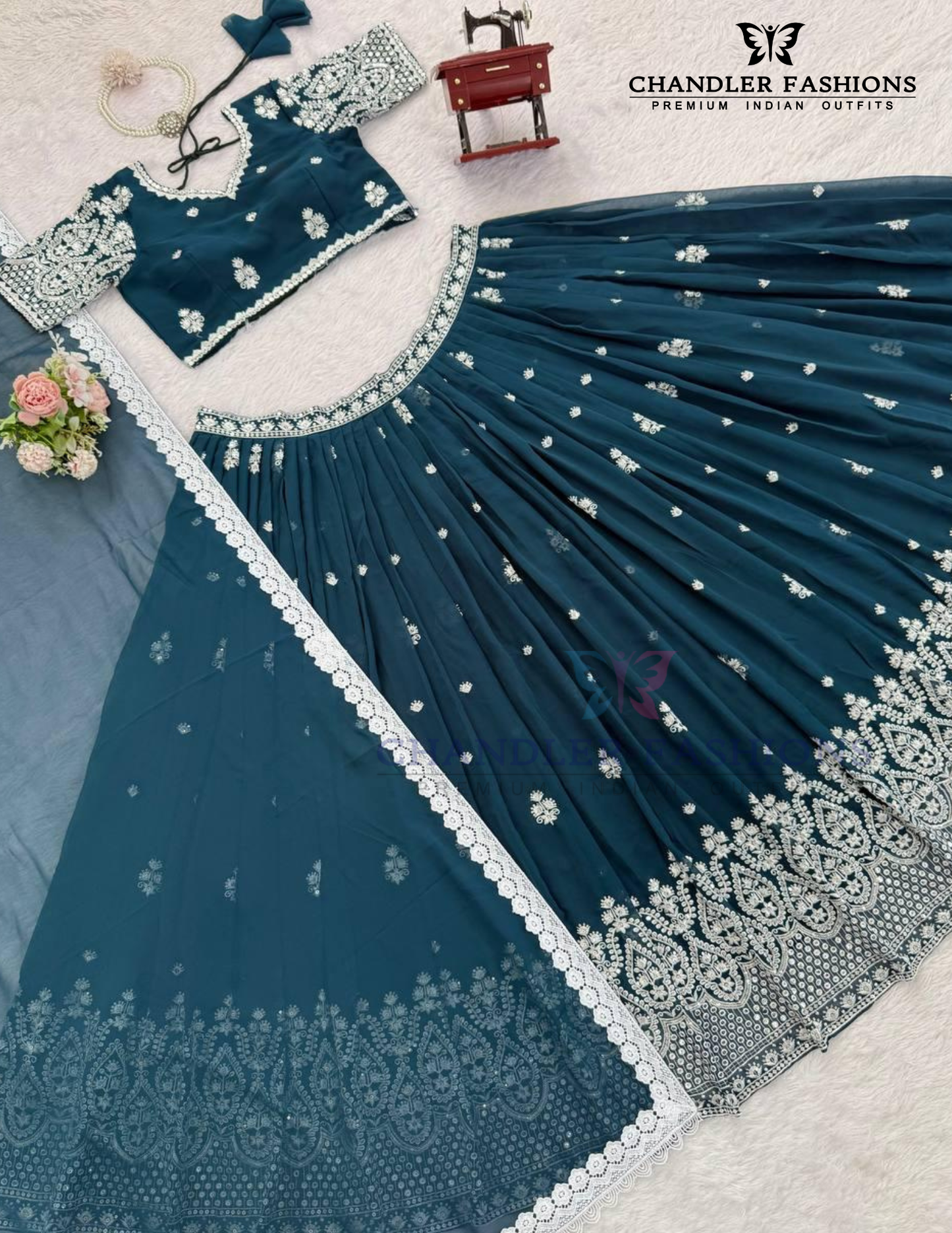 Attractive Teal Blue Color Sequins Work Lehenga Choli In Suncity
