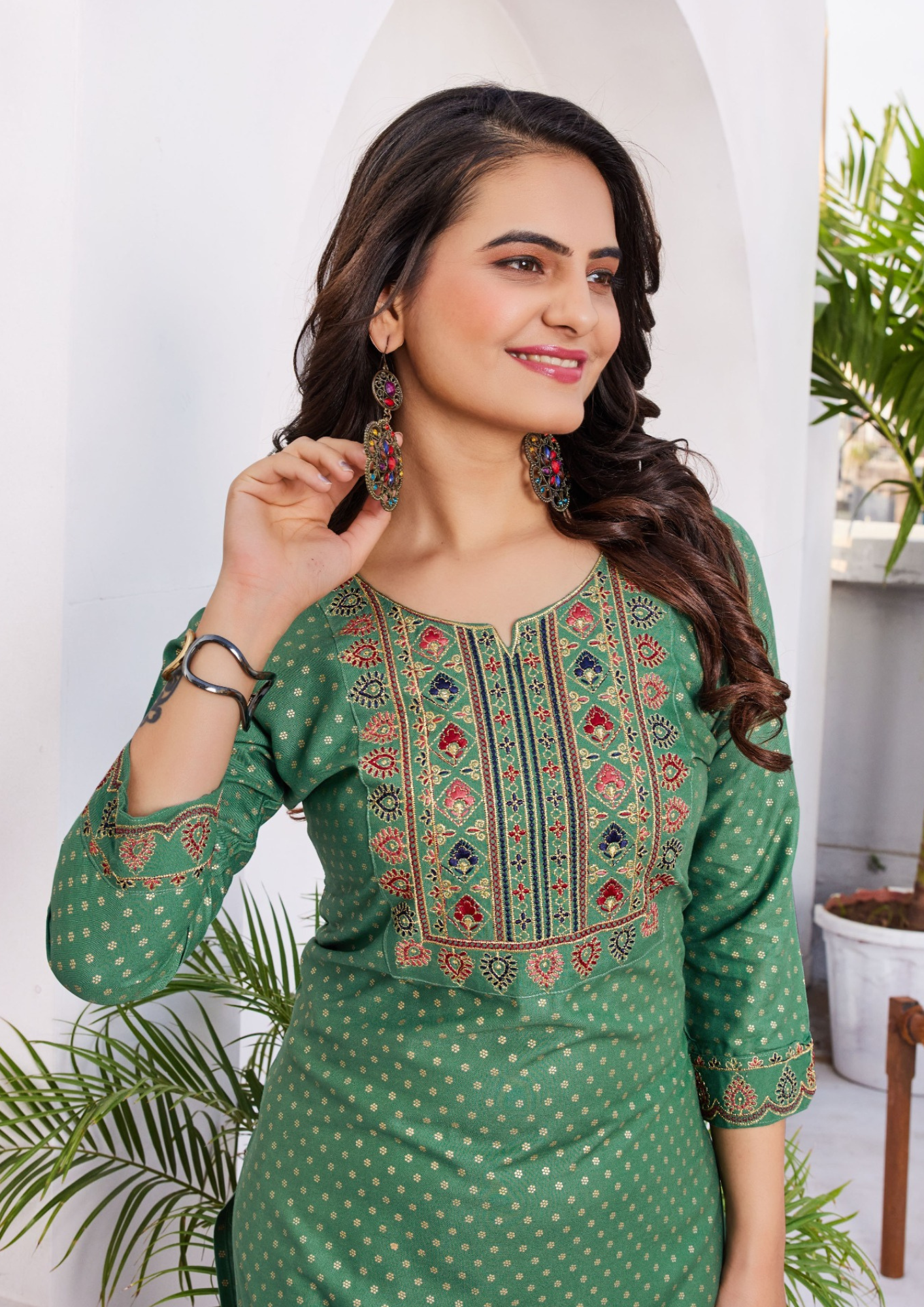 Attractive Green Colored Dot Design Rayon Kurti Near Me