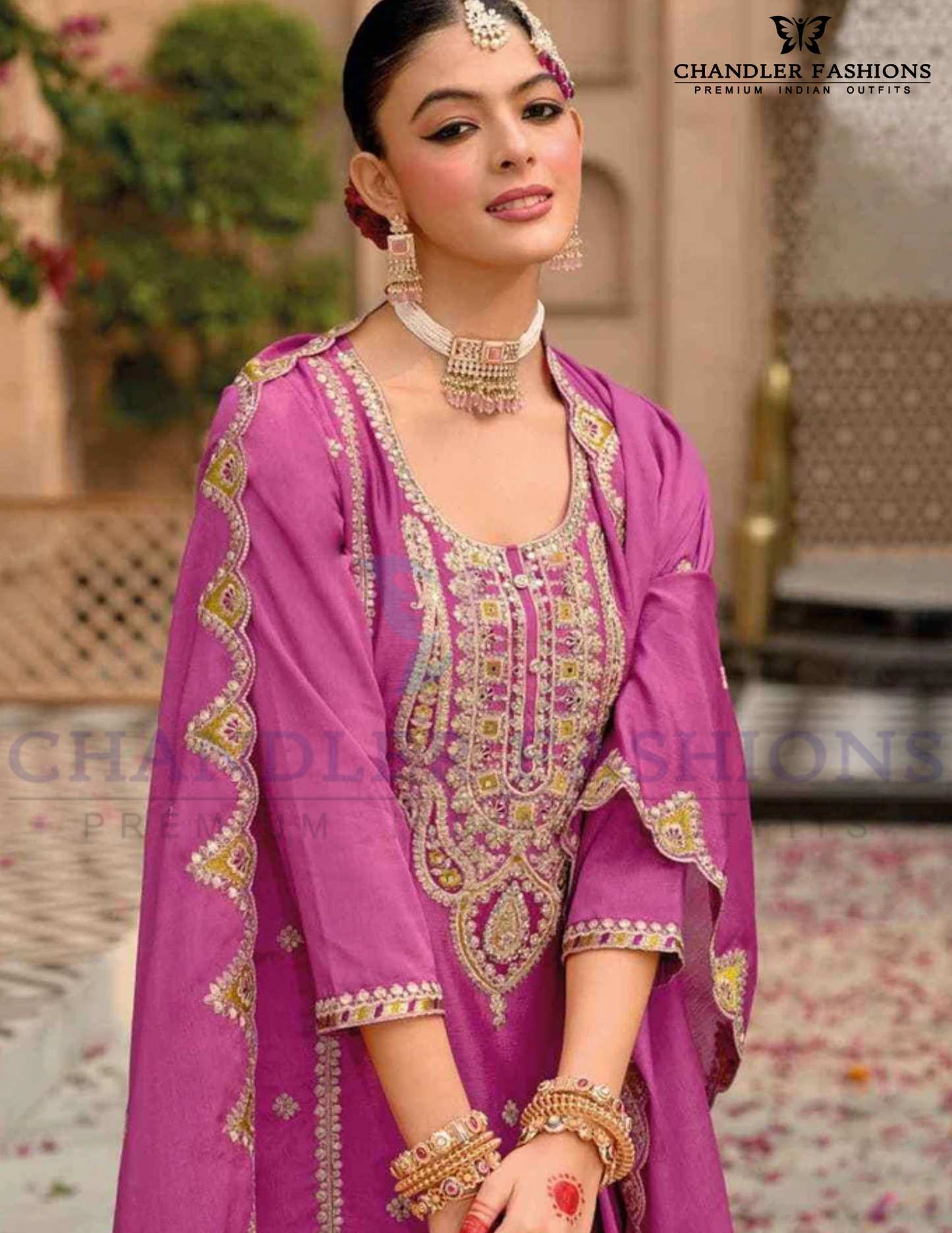 Embroidery Work Palazzo Suits With Dupatta in USA