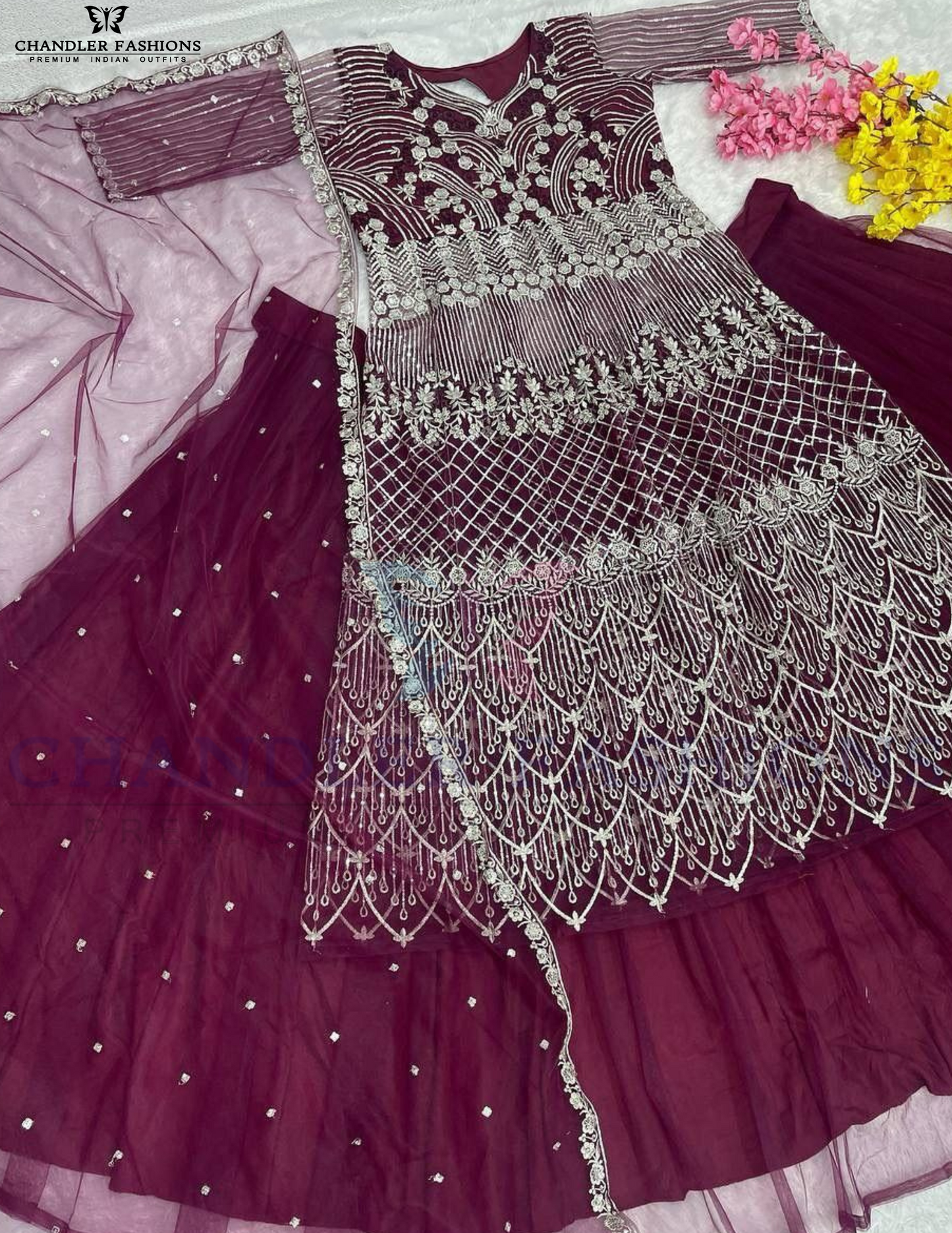Wine Color Heavy Soft Net Sequins Work Lehenga Choli In USA