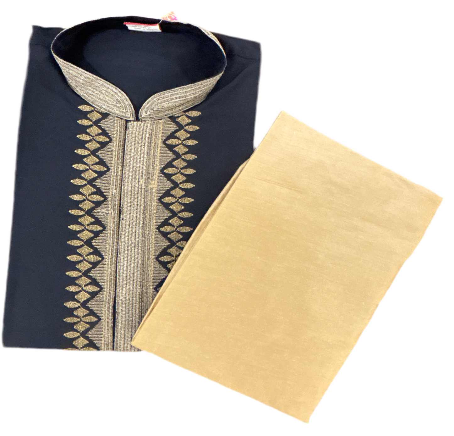 Charming Black Color Embroidery Work Slub Silk Kurta With Golden color Pajama Pant For Men