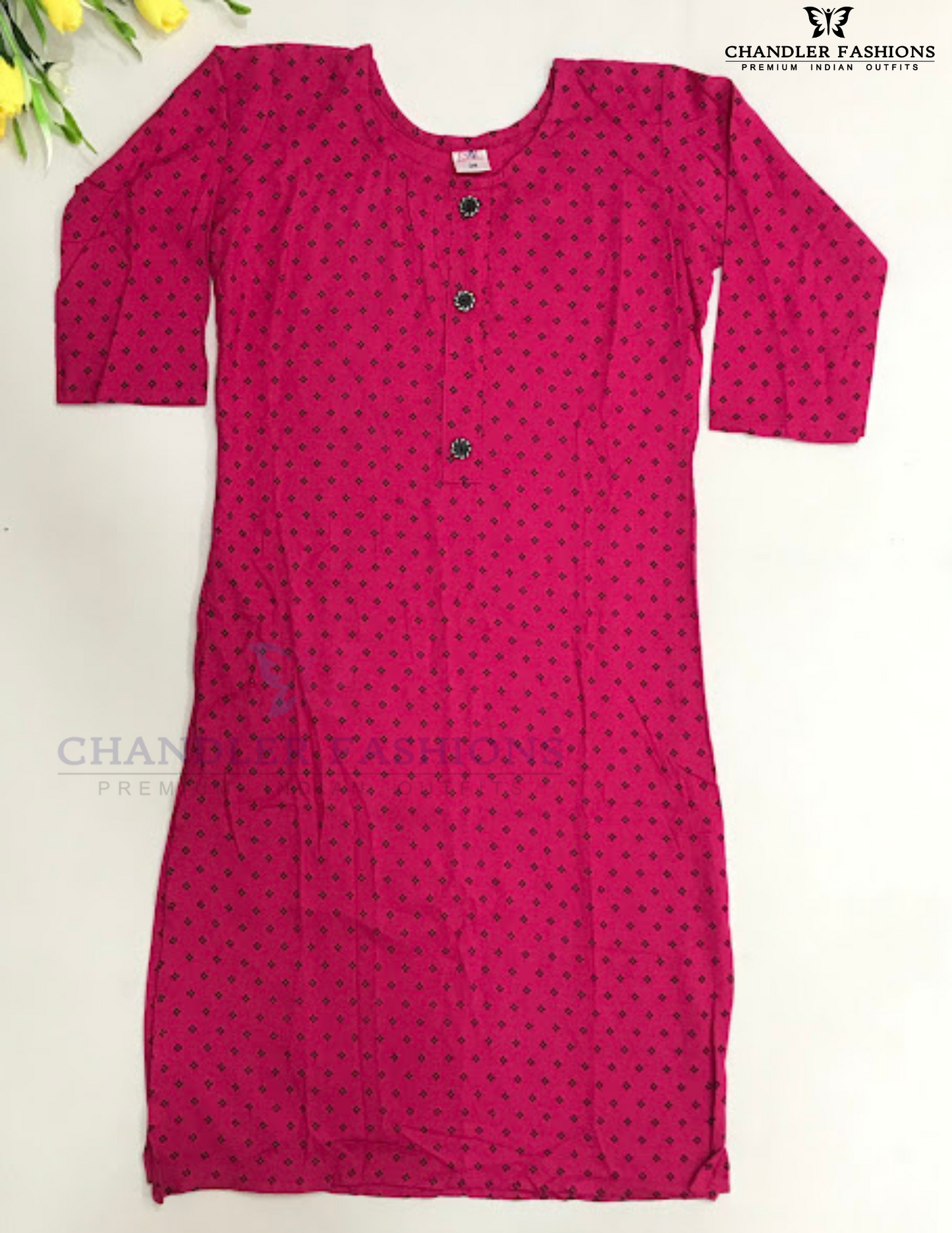 Pleasing Pink Color Rayon With Printed Work Kurti For Girls