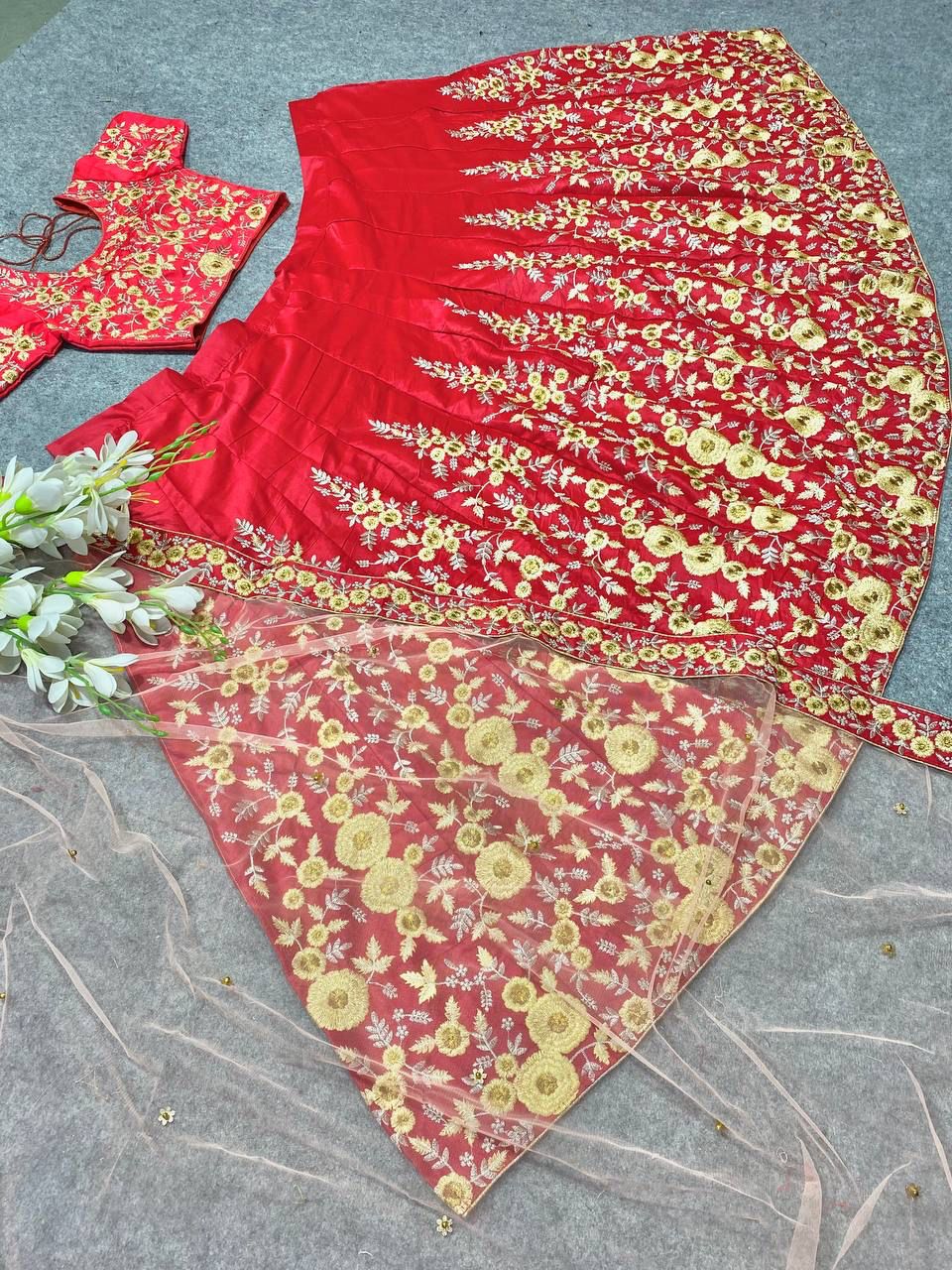 Threading Embroidery With Zari Work Lehenga Choli In USA