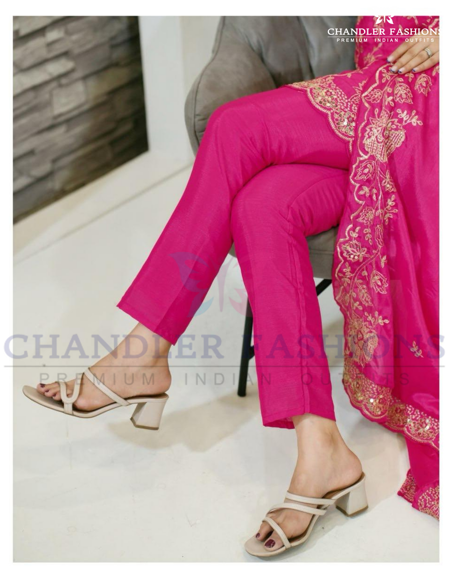 Attractive Rani Pink Color Chinon Fabric With Heavy Sequins And Embroidery Work Salwar Suits For Women In Arizona