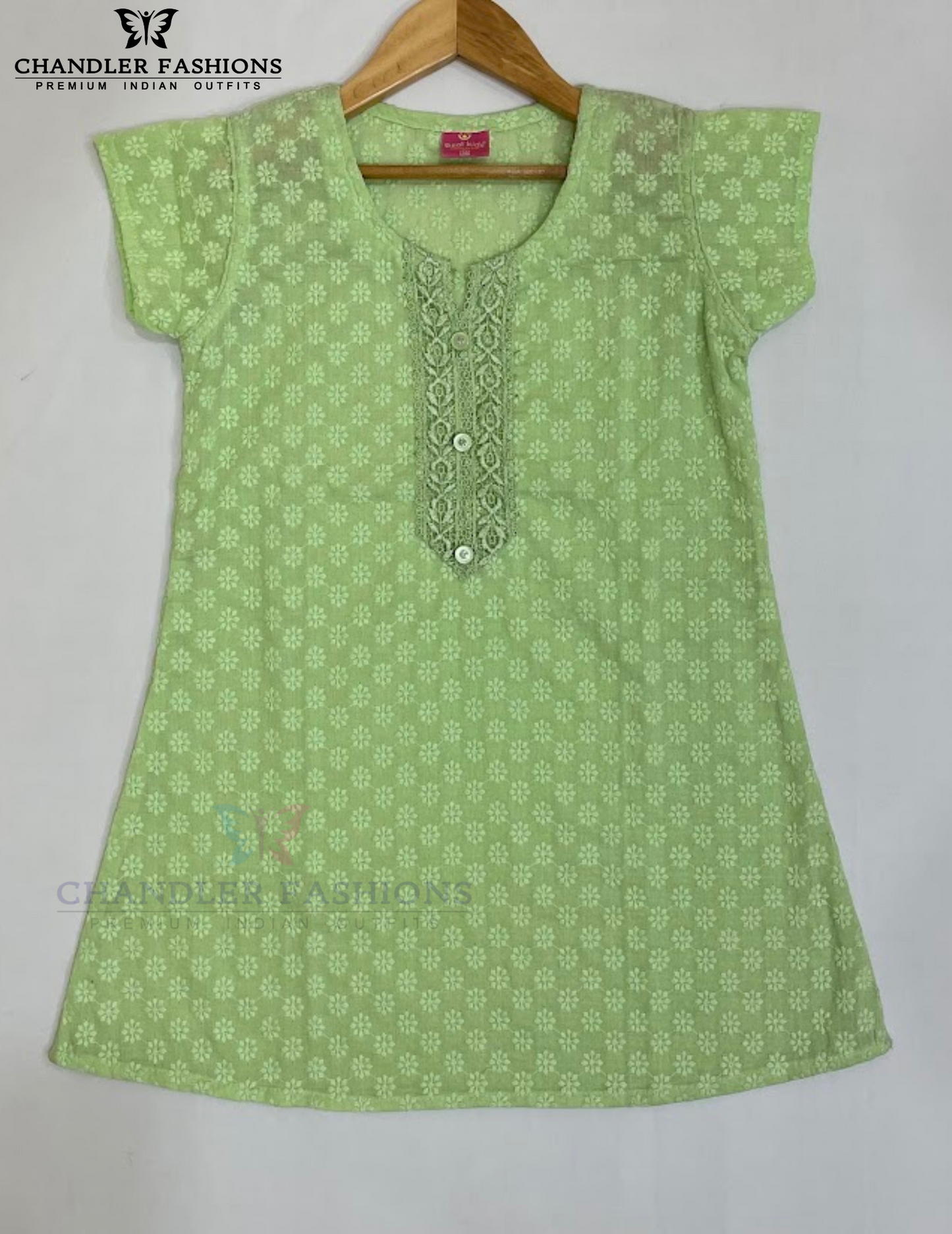 Beautiful Light Green Color Cotton With Embroidery Work Kurti In Mesa