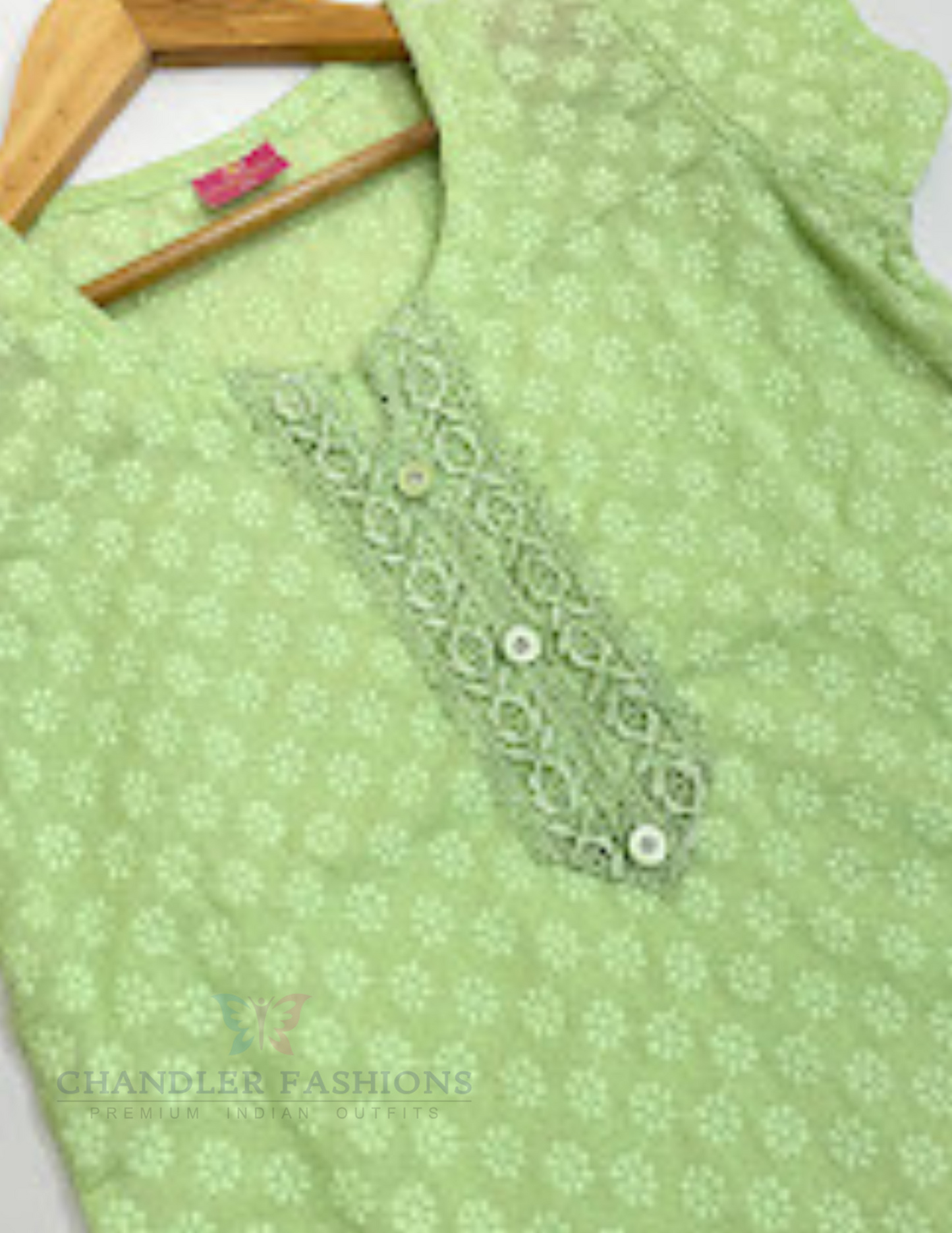 Light Green Color Cotton With Embroidery Work Kurti In Chandler