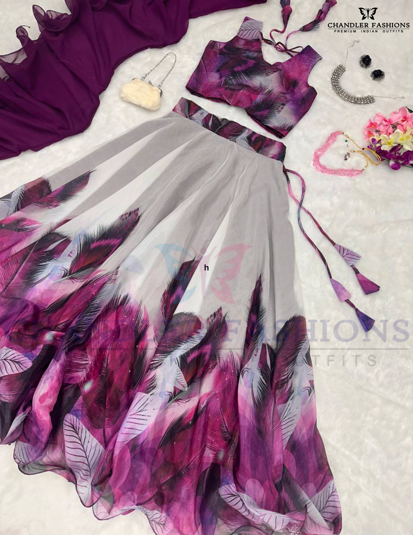 Pleasing Purple Color Organza Silk Lehenga Choli With Print Work For Women