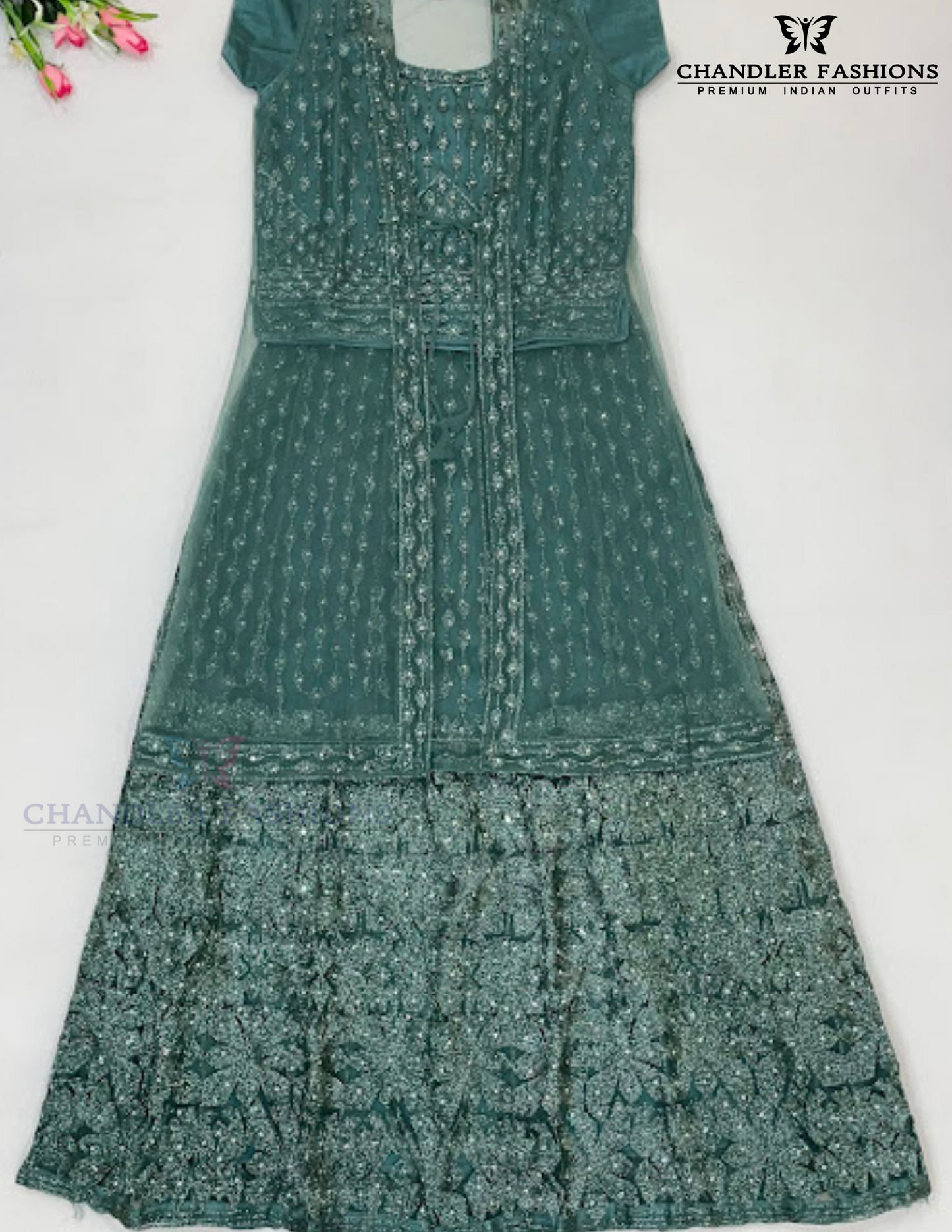Attractive Green Color With Stone And Embroidery Work Girls Choli Sets