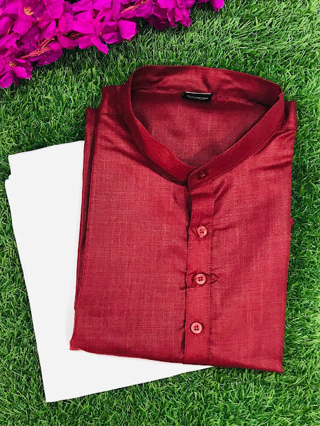 Maroon Color Men's Kurta With Pajama Pant in USA