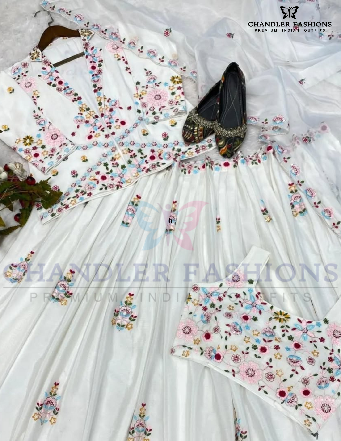 Beautiful White Color Chinon Lehenga Choli Set In Chandler