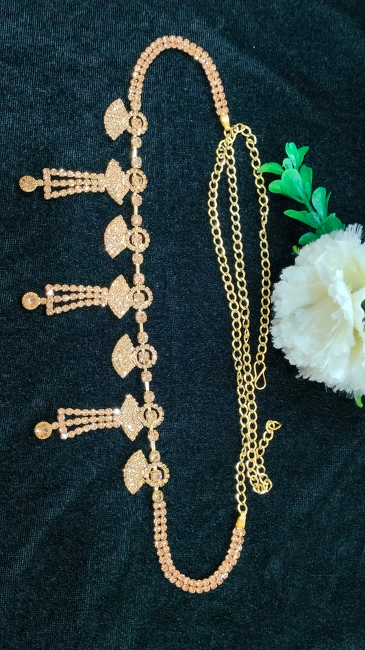 Gorgeous Gold Color Stone Worked Hanging Design Antique Gold Hip Chain