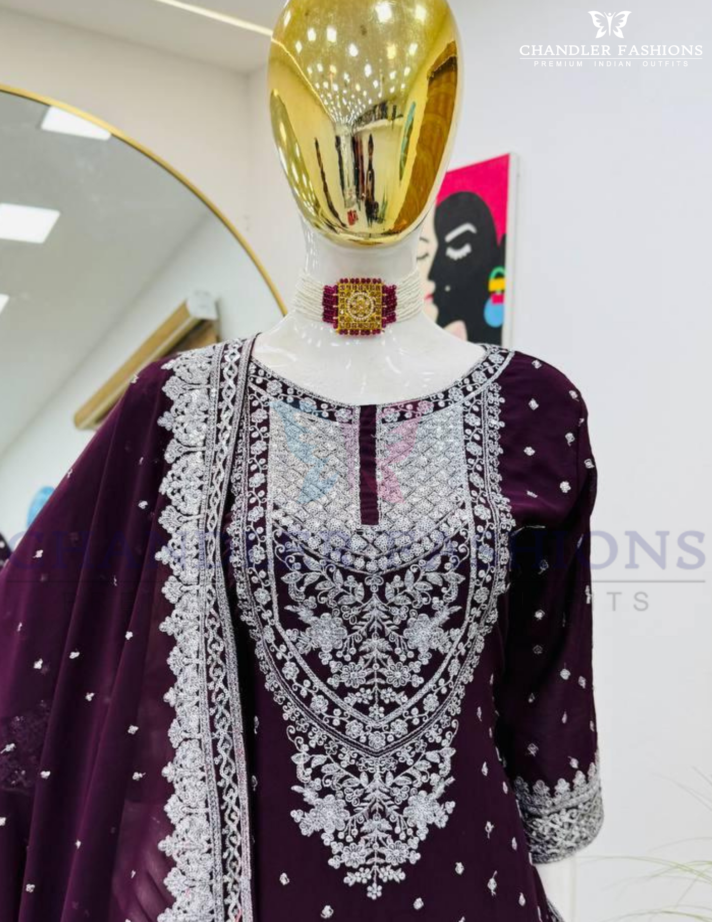 Alluring Wine Color Faux Georgette Heavy Embroidery And Sequins Work With Sharara Suits In Near Me