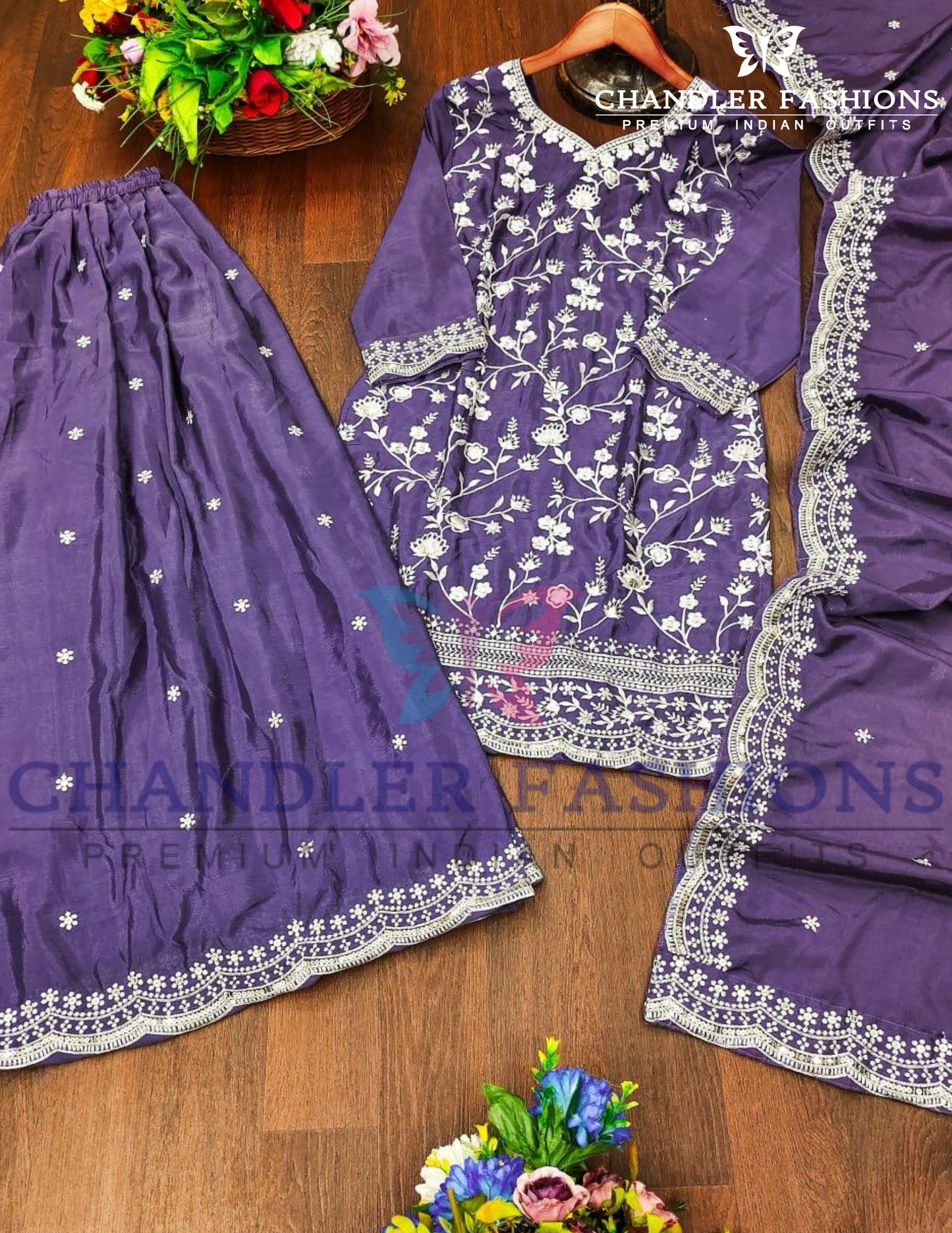 Violet Color Chinon And With Palazzo Suits In Chandler