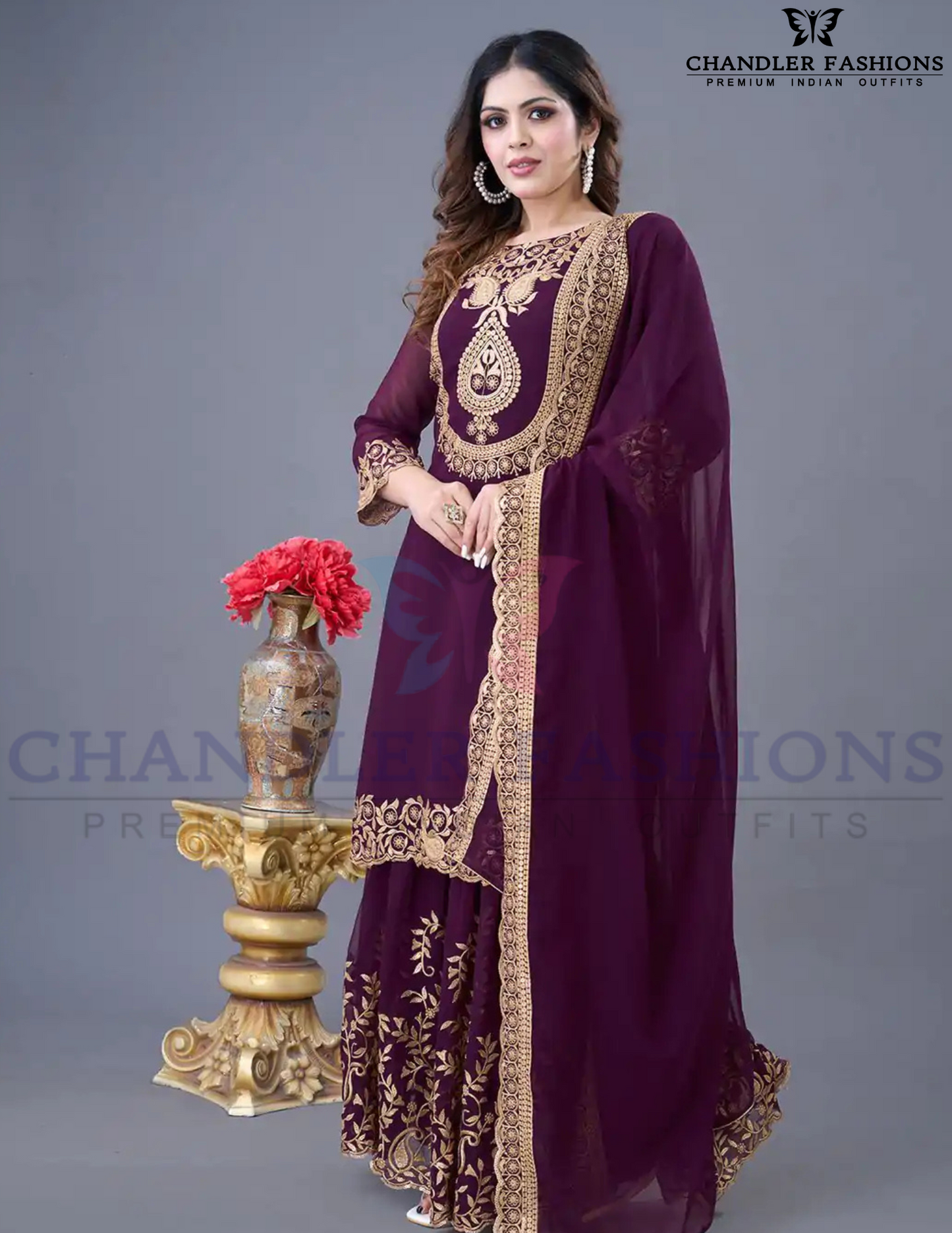 Faux Georgette Sharara Suit With Heavy Embroidery Sequins Thread Work In Chandler