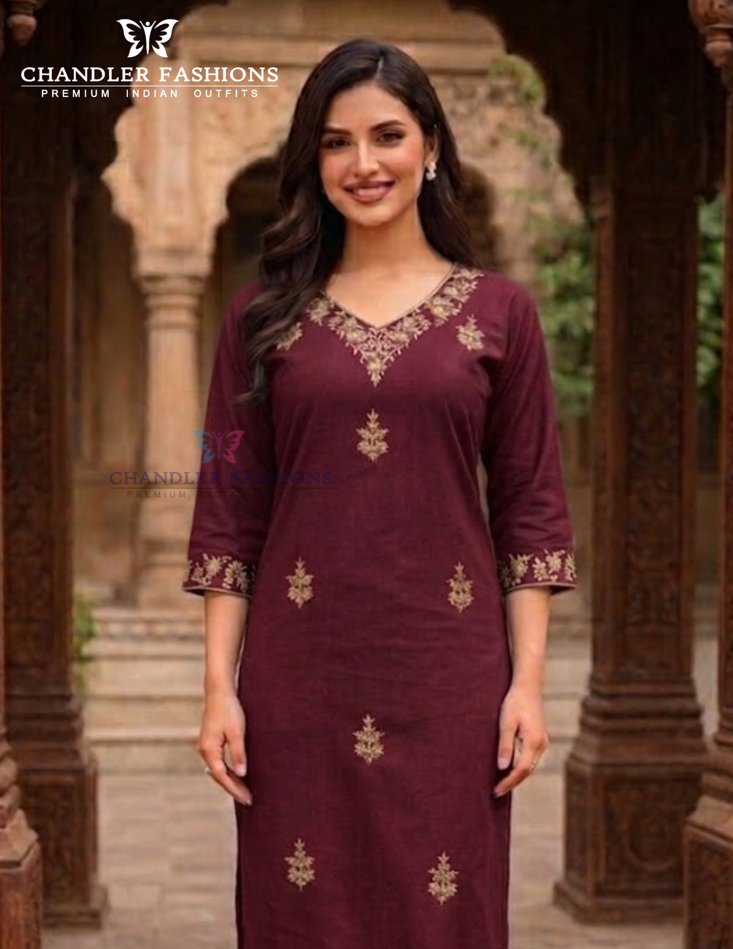 Maroon Color Cotton With Embroidery Work Kurti Near Me