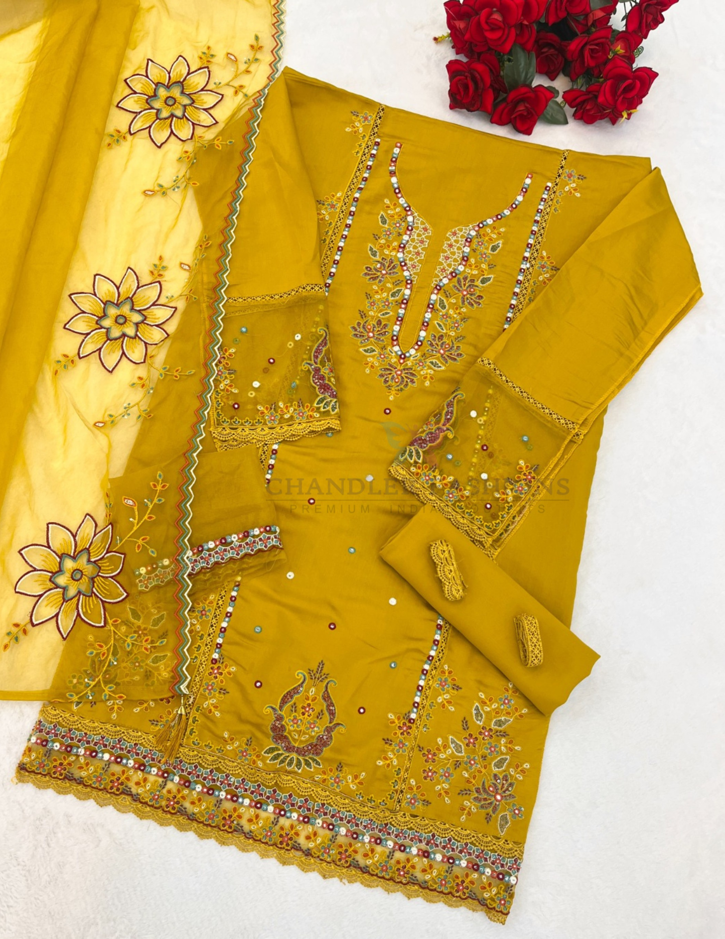 Mustard Yellow Color Cotton With Embroidered And Sequins Work Salwar Suits In USA
