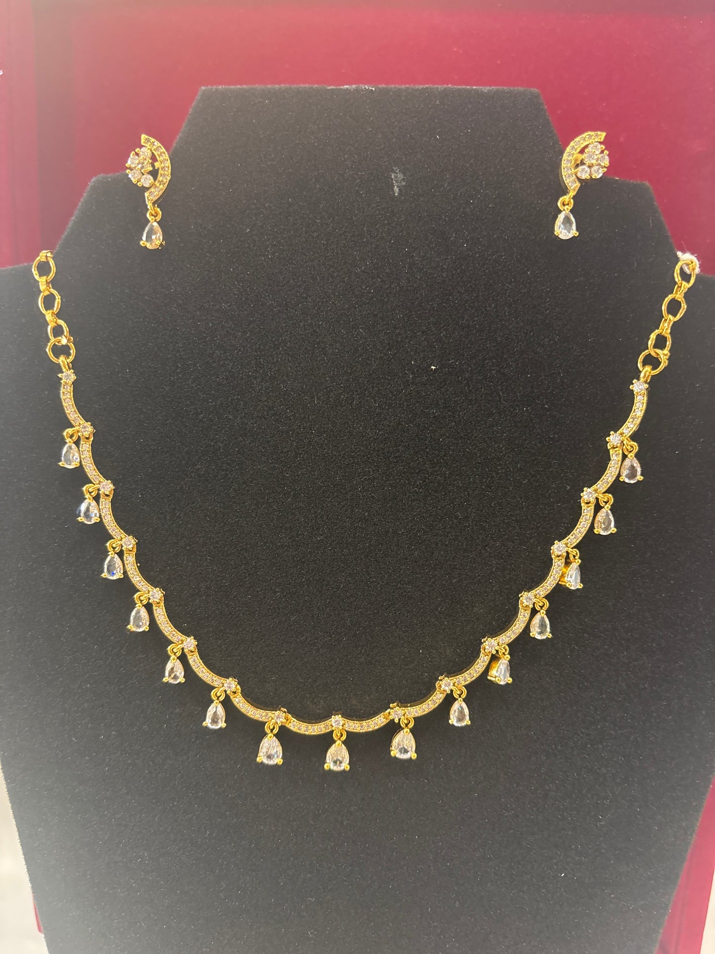 Amazing Gold Plated White Stone Necklace Set With Earrings For Women
