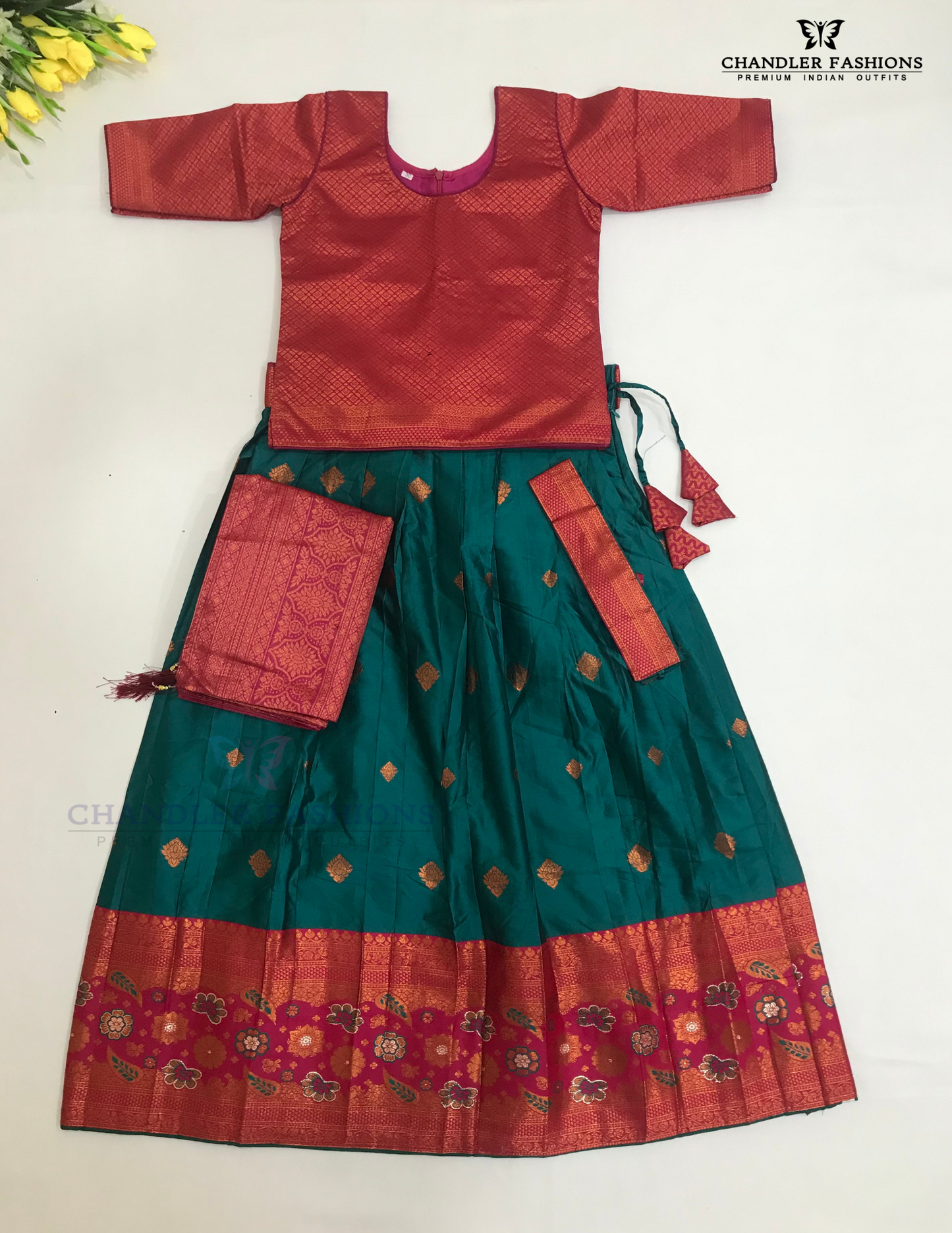 Attractive Dark Pink And Green Color Choli Sets For Women