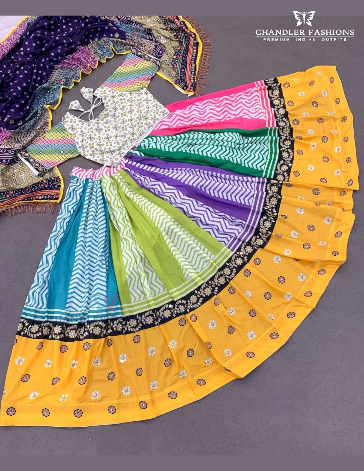 Wonderful Multicolor Color Cotton With Printed And Mirror Work Chaniya Choli Set