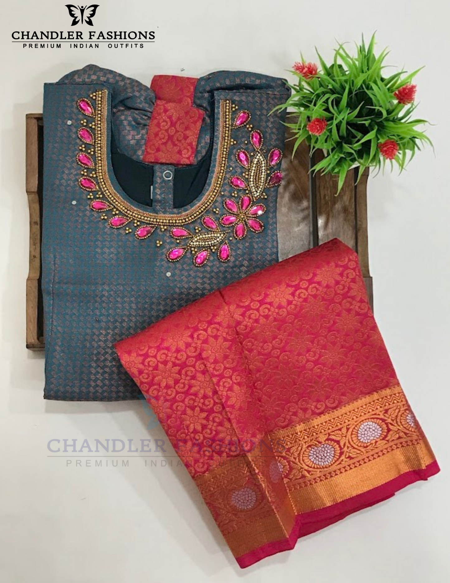 Appealing Green And Pink Color Stone Work With Silk Langa set For Girls In USA