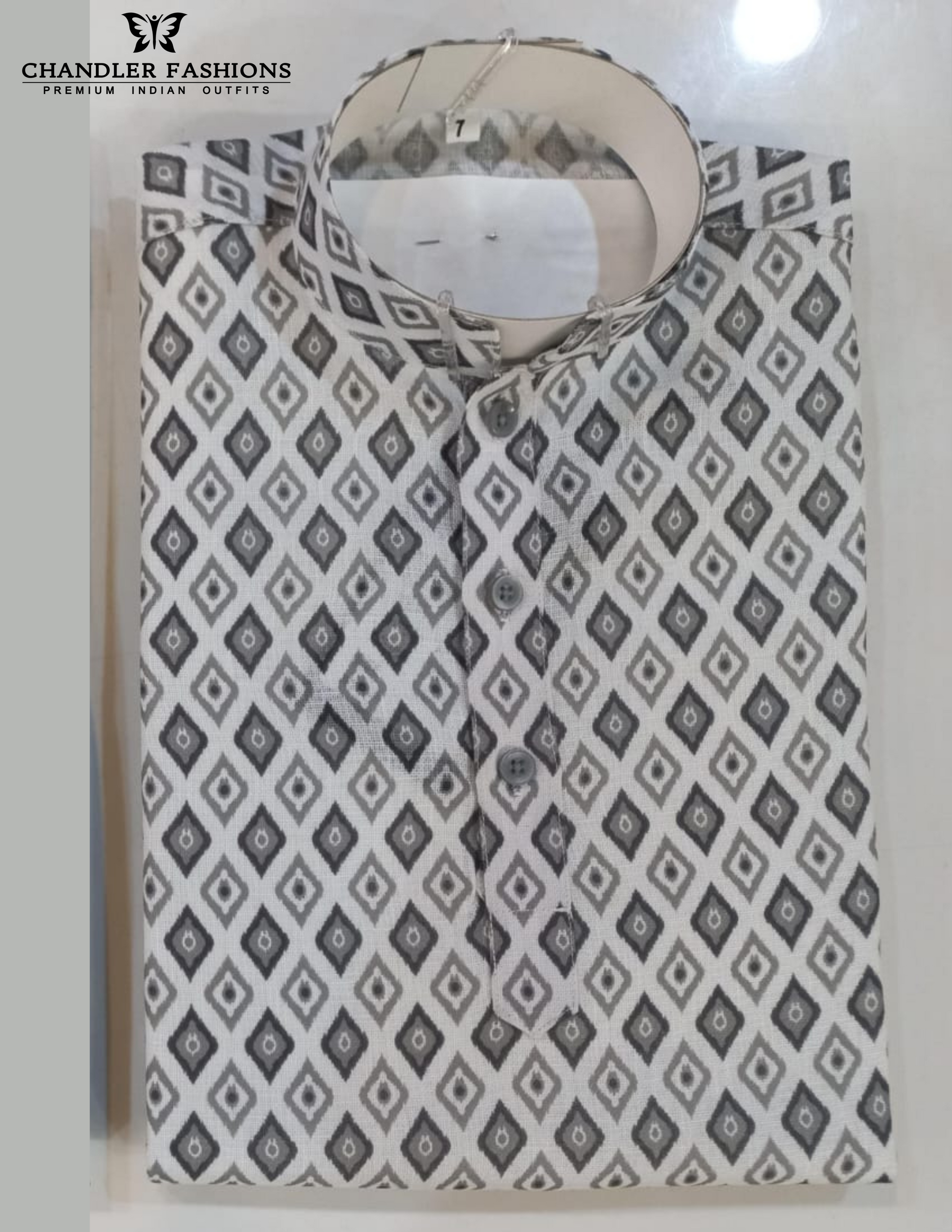 Charming White With Gray Color Cotton With Printed Work Kurta Suits For Boys